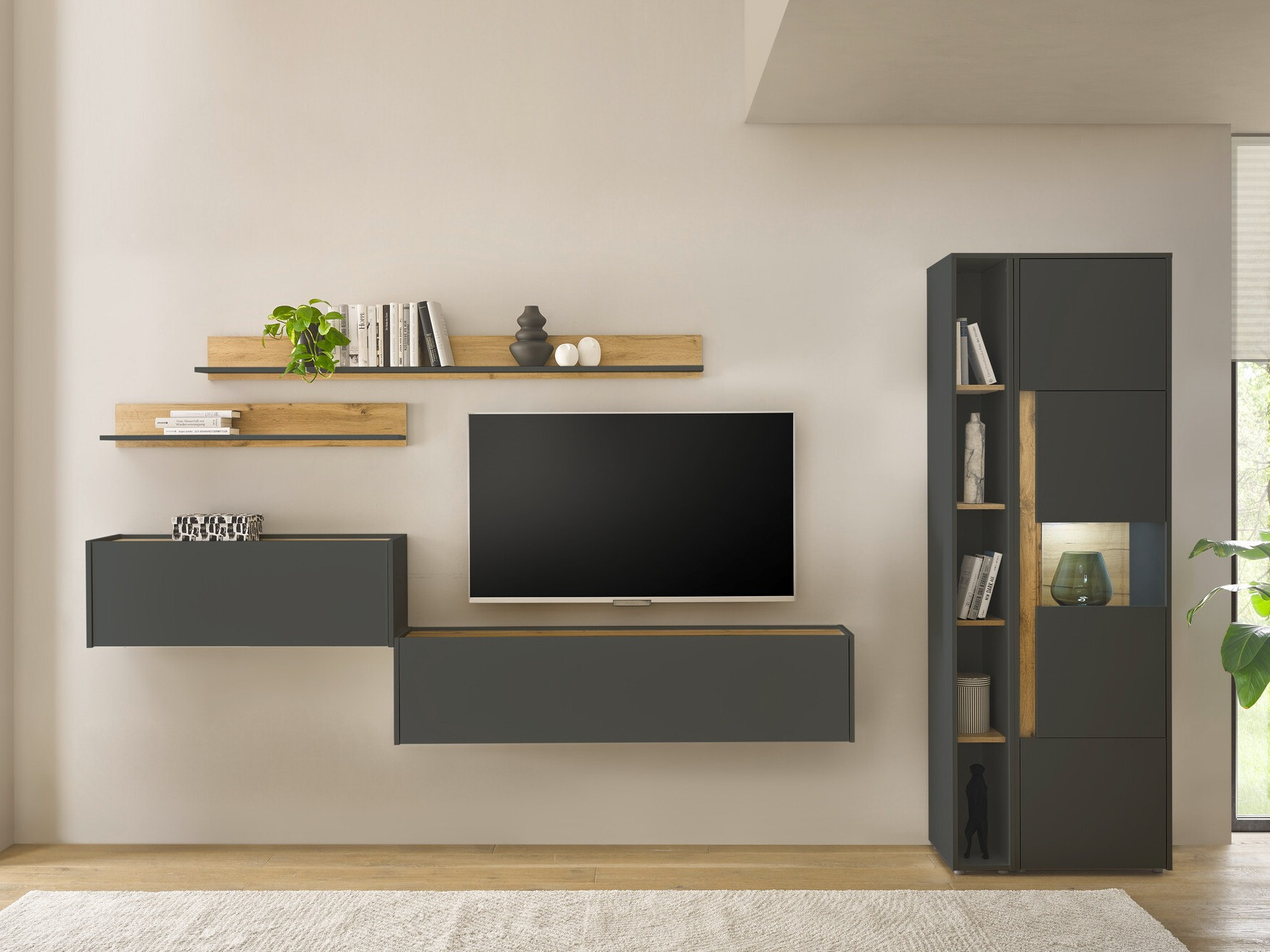 Комплект за хол Elbsori 140 (Антрацит + Дъб уотан)