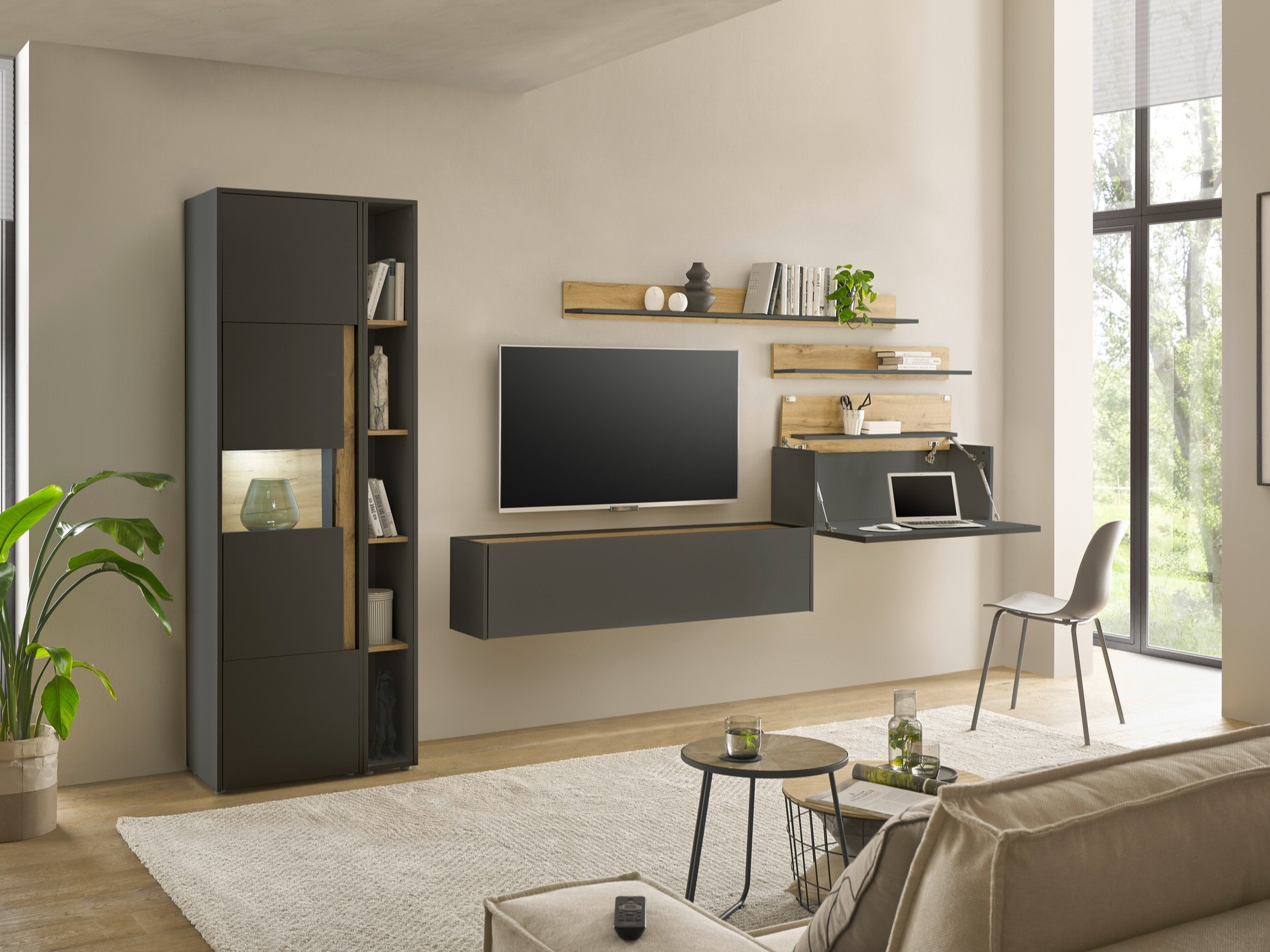 Комплект за хол Elbsori 140 (Антрацит + Дъб уотан)