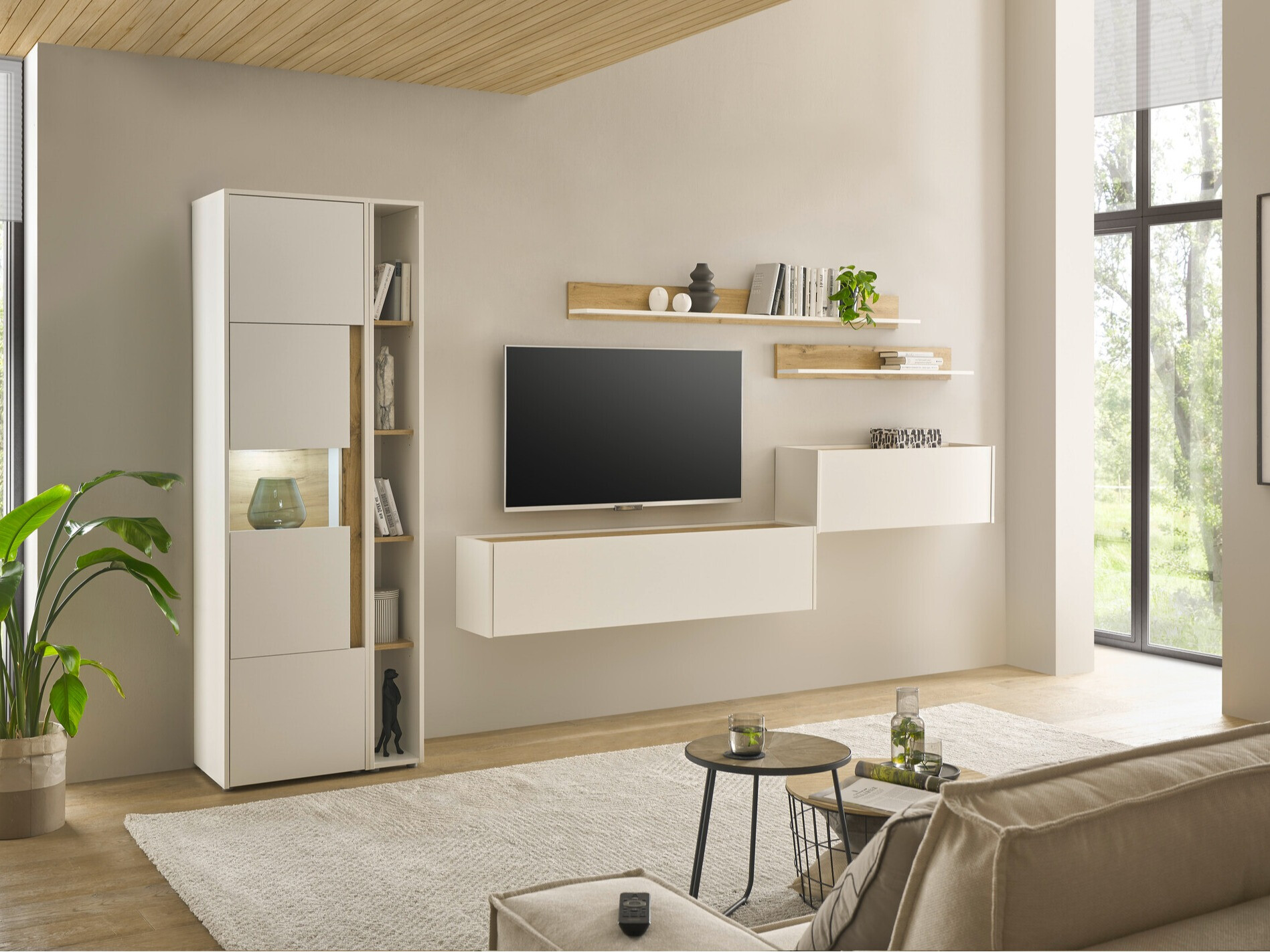 Комплект за хол Elbsori 140 (Бял + Дъб уотан)