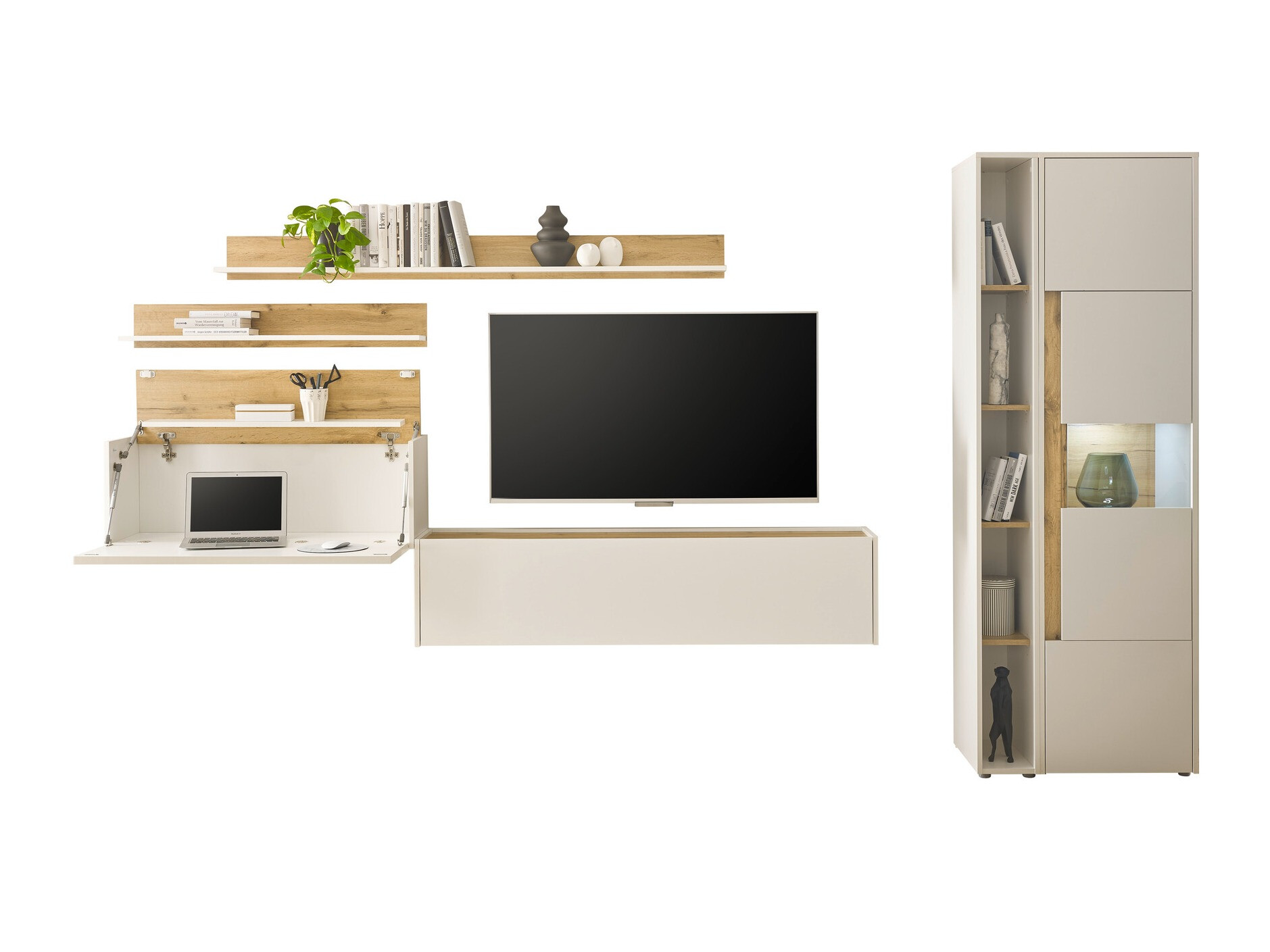 Комплект за хол Elbsori 140 (Бял + Дъб уотан)