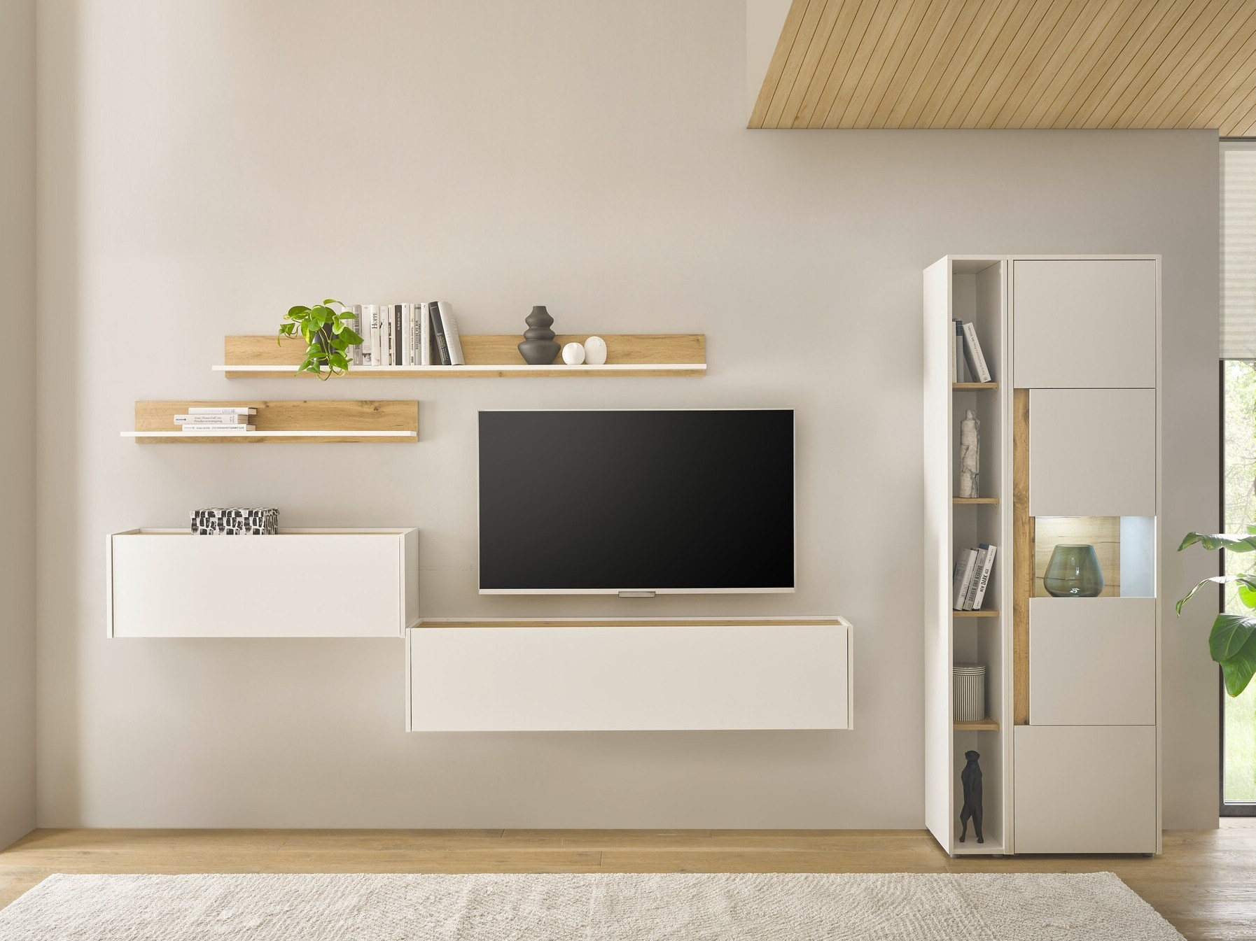 Комплект за хол Elbsori 140 (Бял + Дъб уотан)