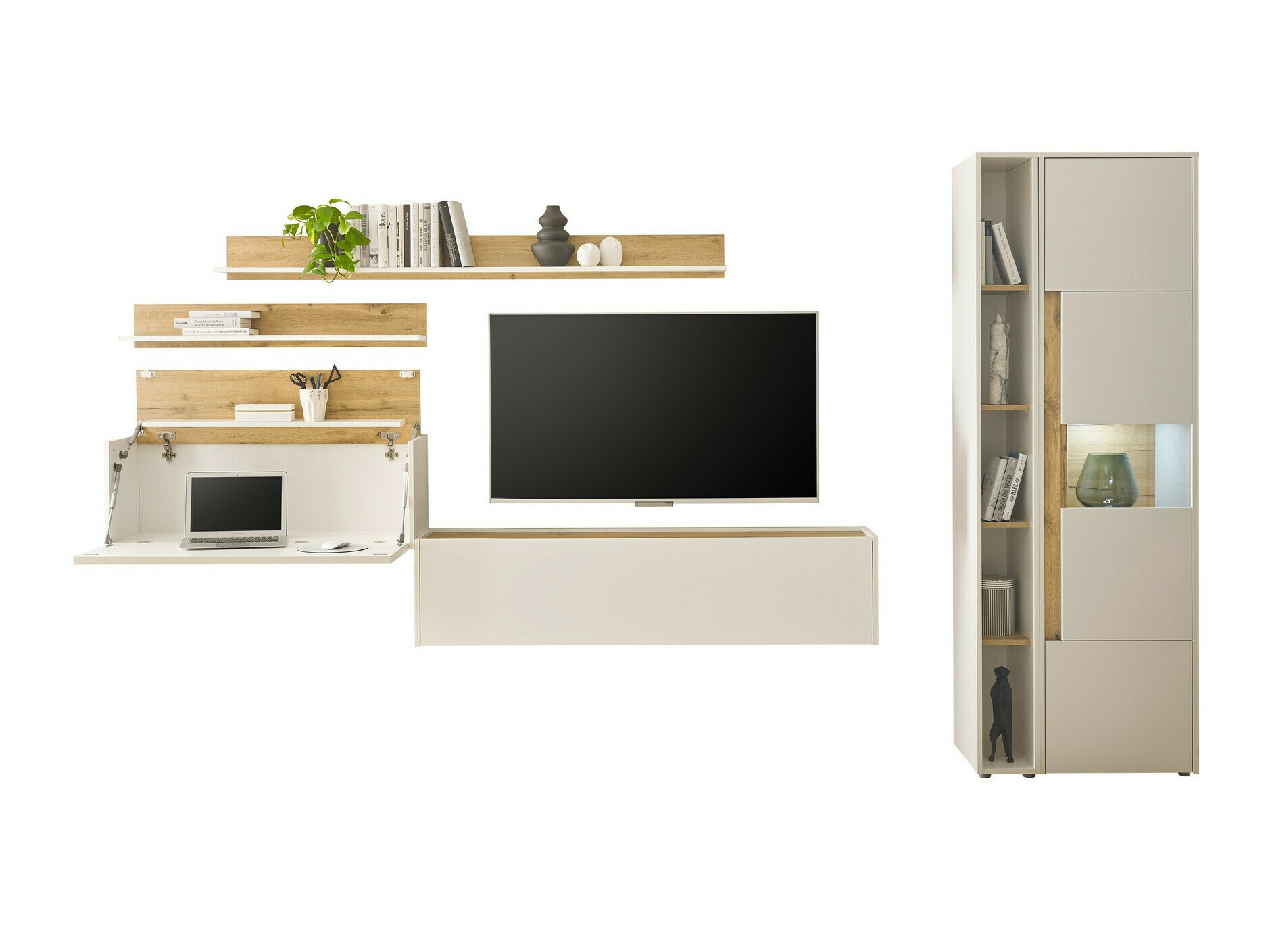 Комплект за хол Elbsori 140 (Бял + Дъб уотан)