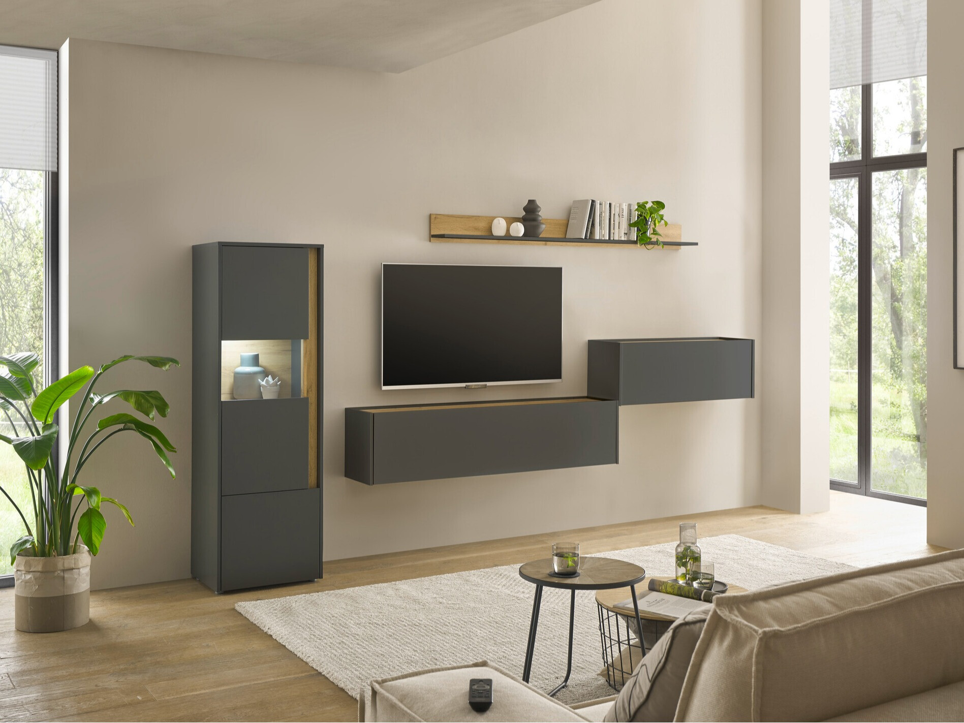 Комплект за хол Elbsori 141 (Антрацит + Дъб уотан)