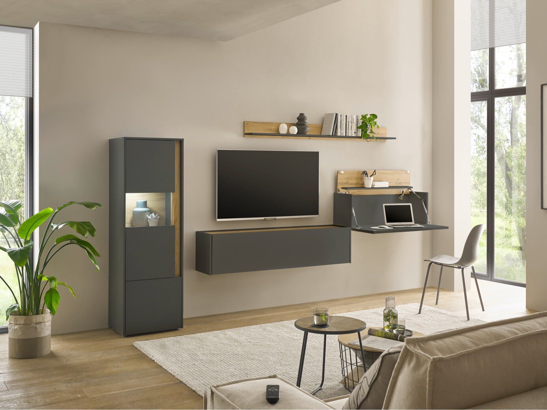 Комплект за хол Elbsori 141 (Антрацит + Дъб уотан)