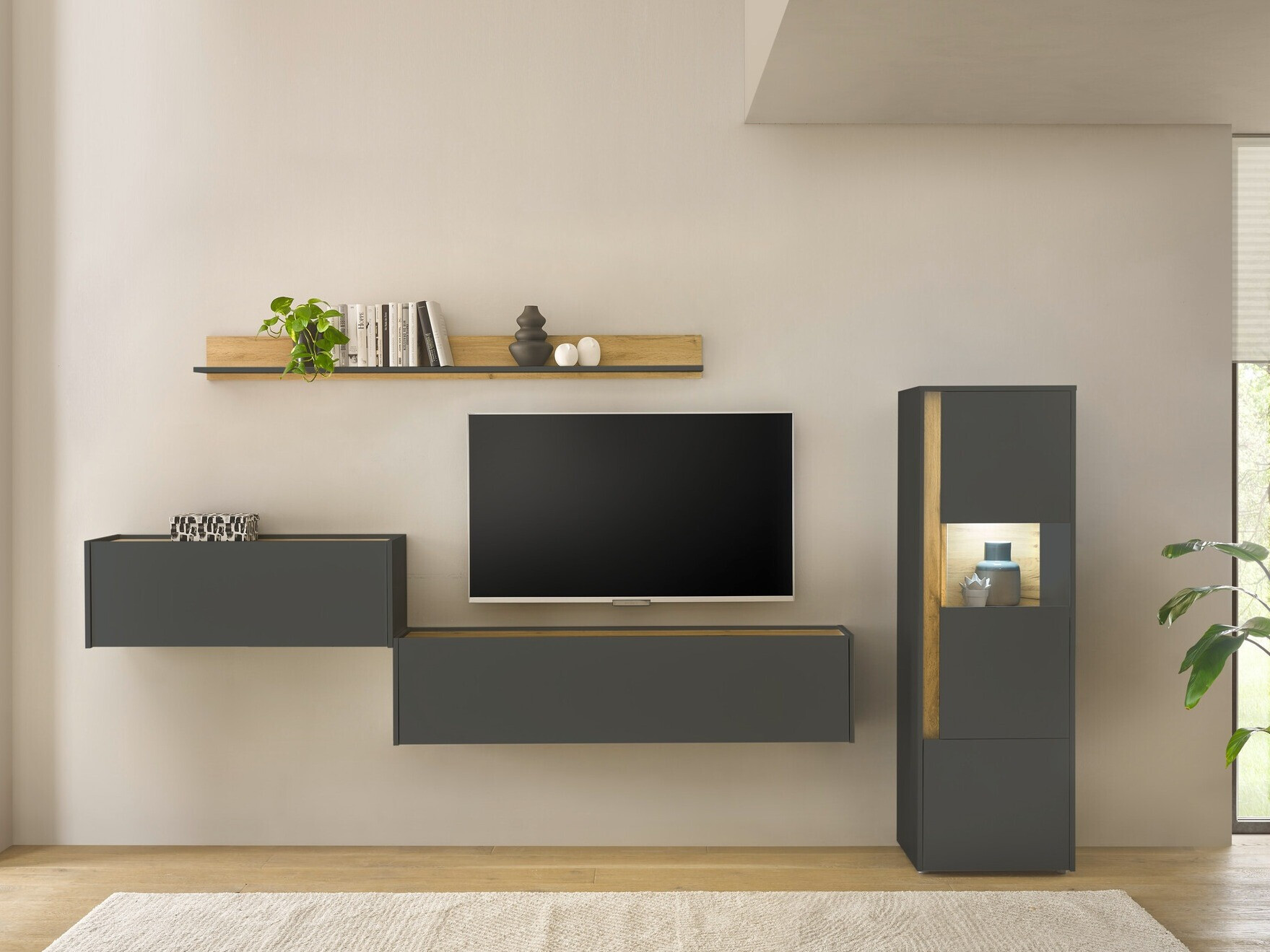 Комплект за хол Elbsori 141 (Антрацит + Дъб уотан)