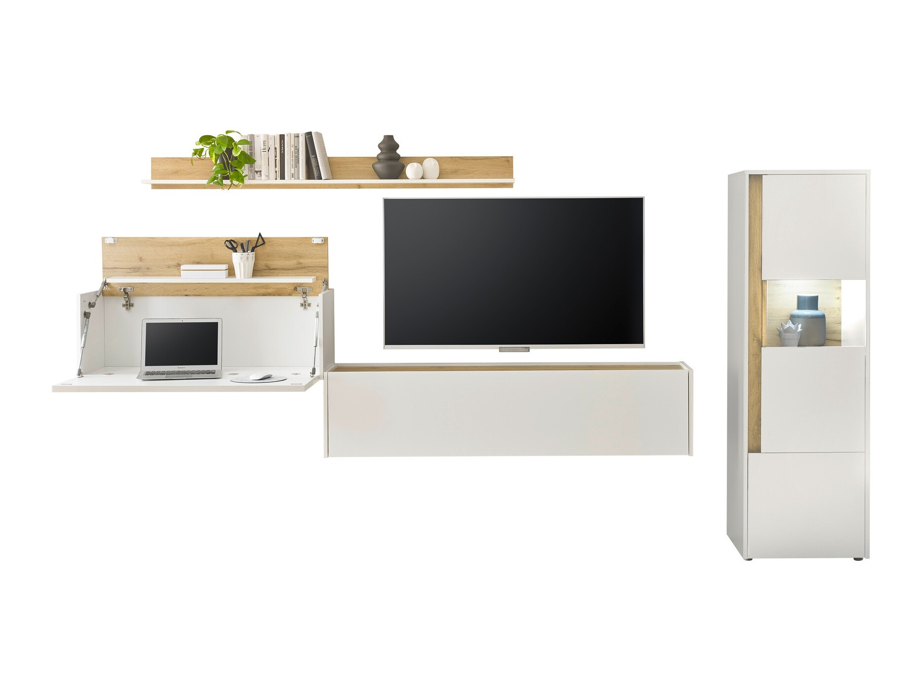 Комплект за хол Elbsori 141 (Бял + Дъб уотан)