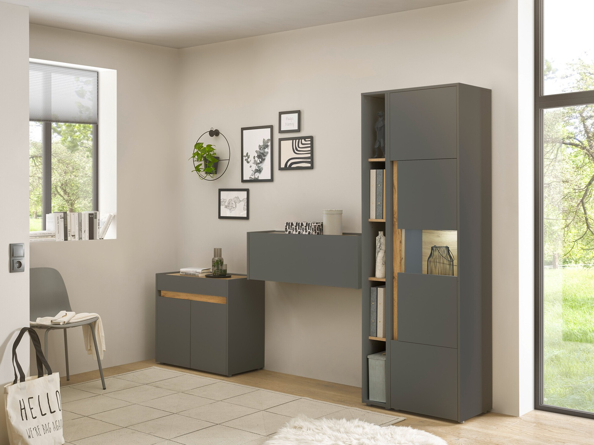 Мебелен комплект Elbsori 139 (Антрацит + Дъб уотан)