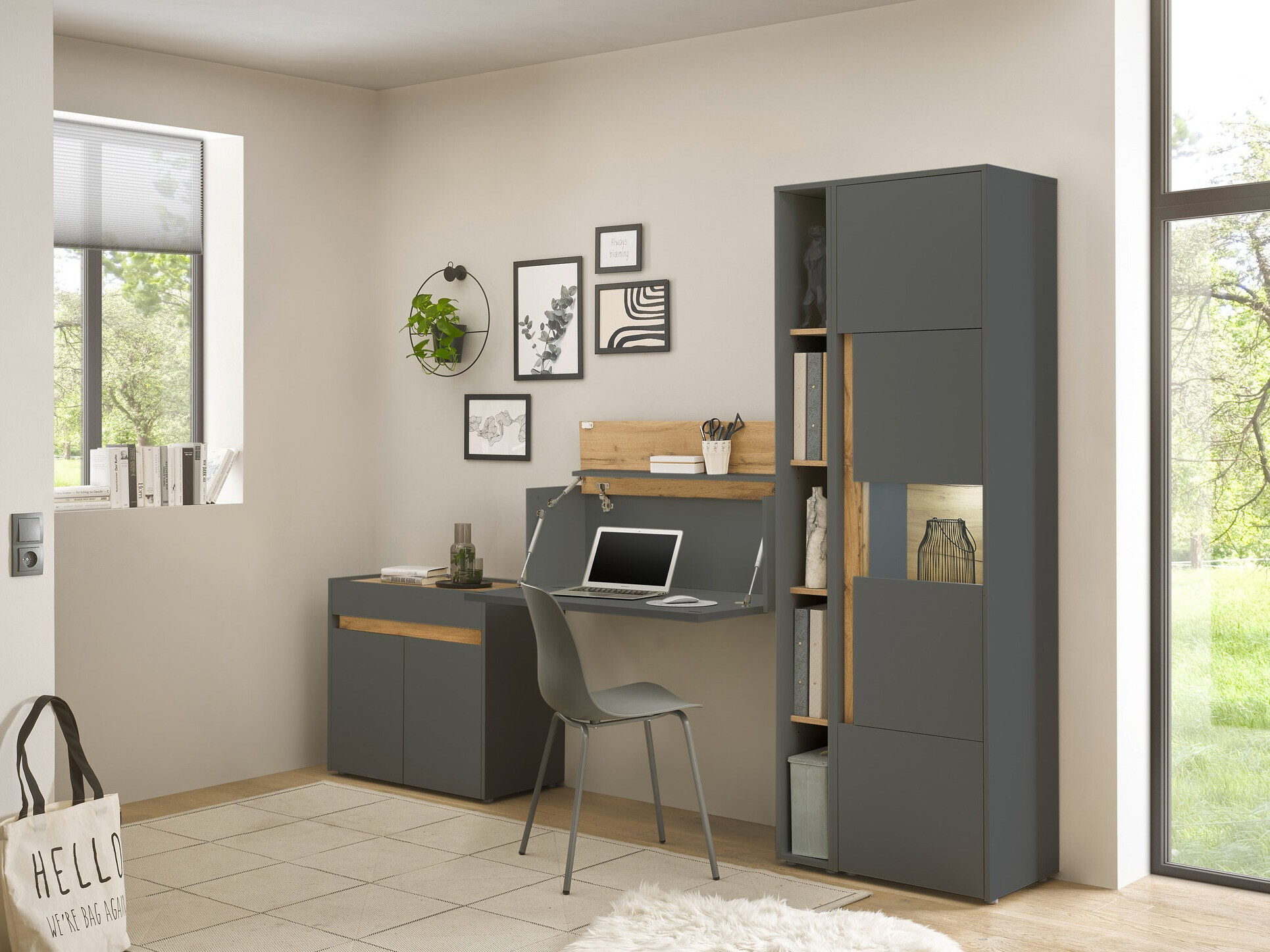 Мебелен комплект Elbsori 139 (Антрацит + Дъб уотан)