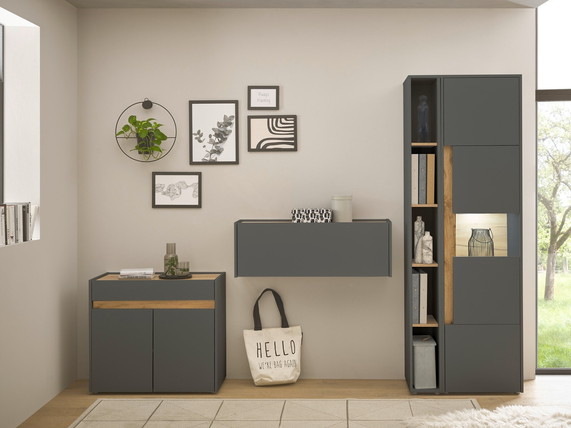 Мебелен комплект Elbsori 139 (Антрацит + Дъб уотан)