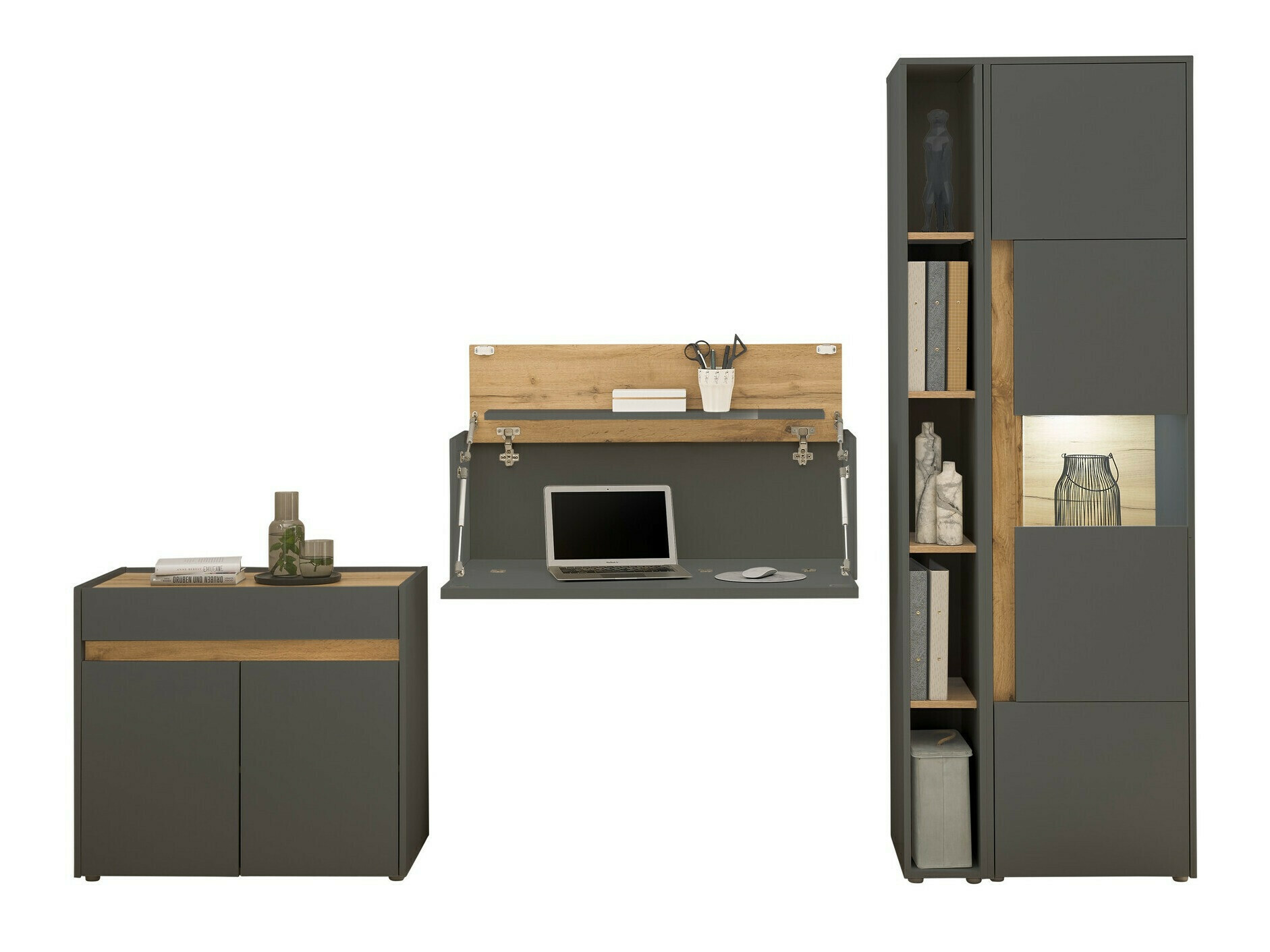 Мебелен комплект Elbsori 139 (Антрацит + Дъб уотан)