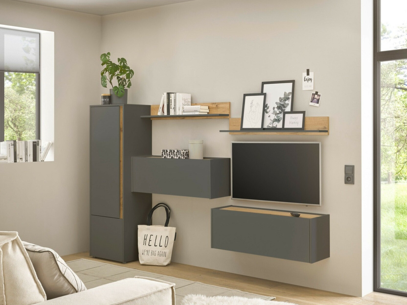 Комплект за хол Elbsori 138 (Антрацит + Дъб уотан)