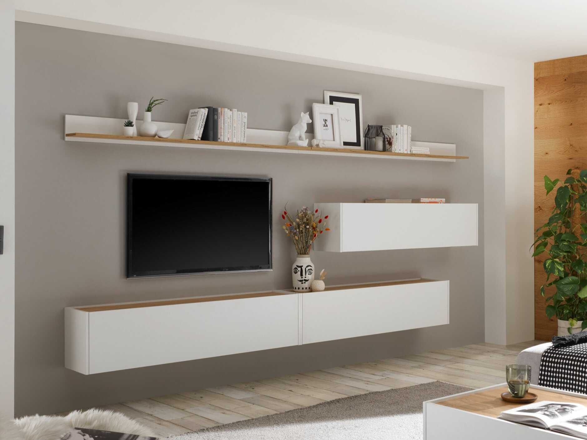 Комплект за хол Elbsori 142 (Бял + Дъб уотан)