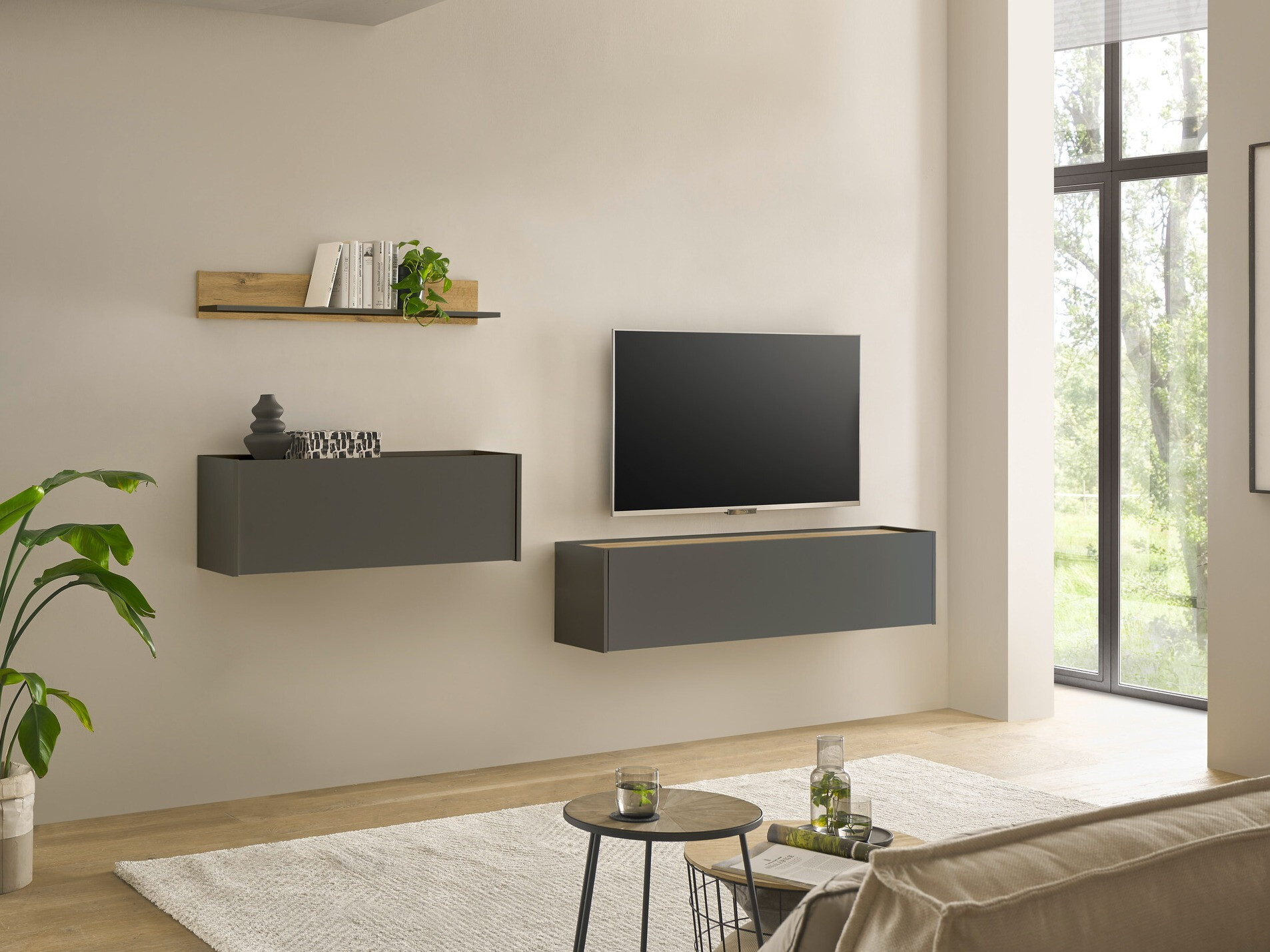 Комплект за хол Elbsori 143 (Антрацит + Дъб уотан)