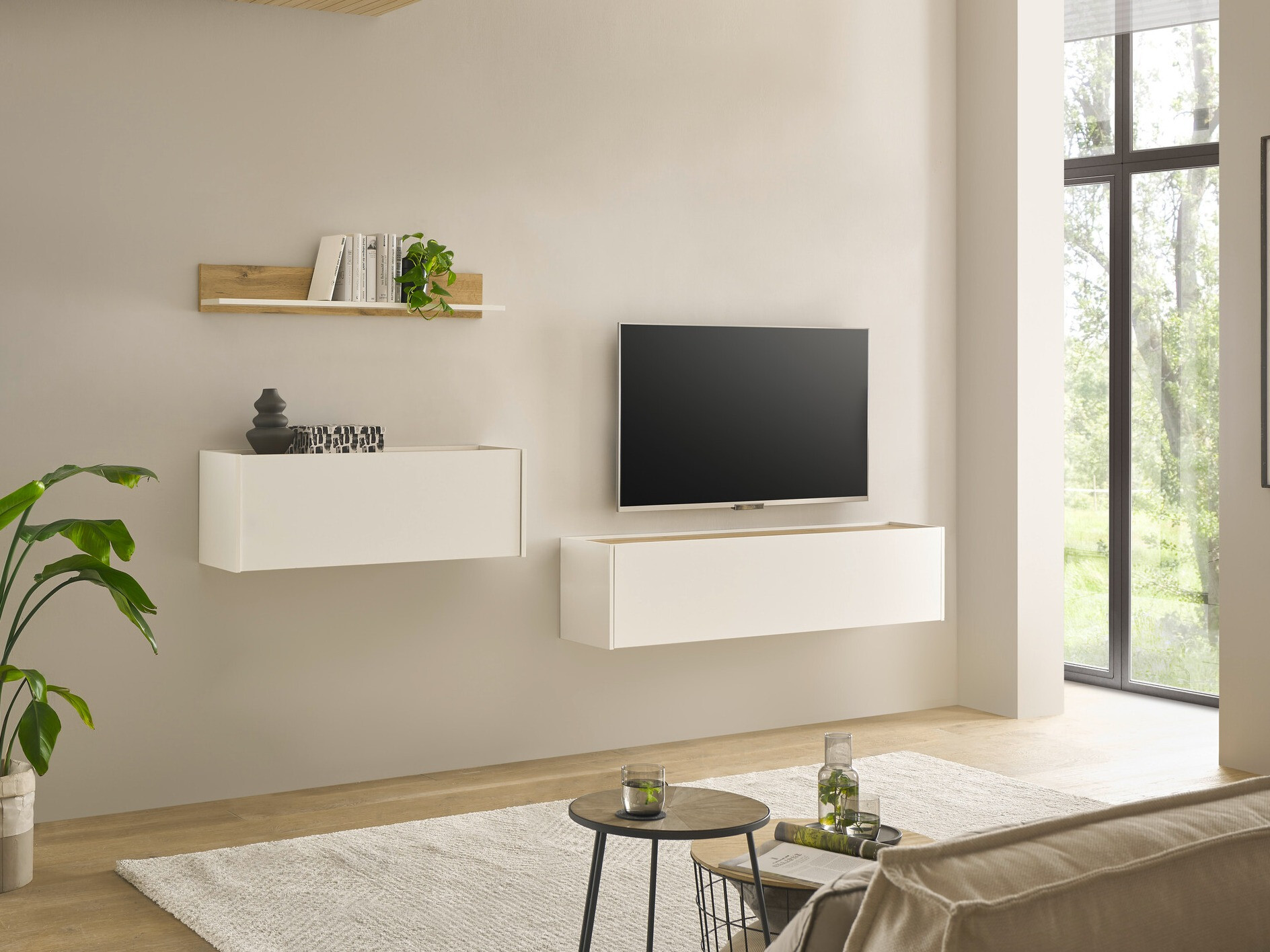 Комплект за хол Elbsori 143 (Бял + Дъб уотан)