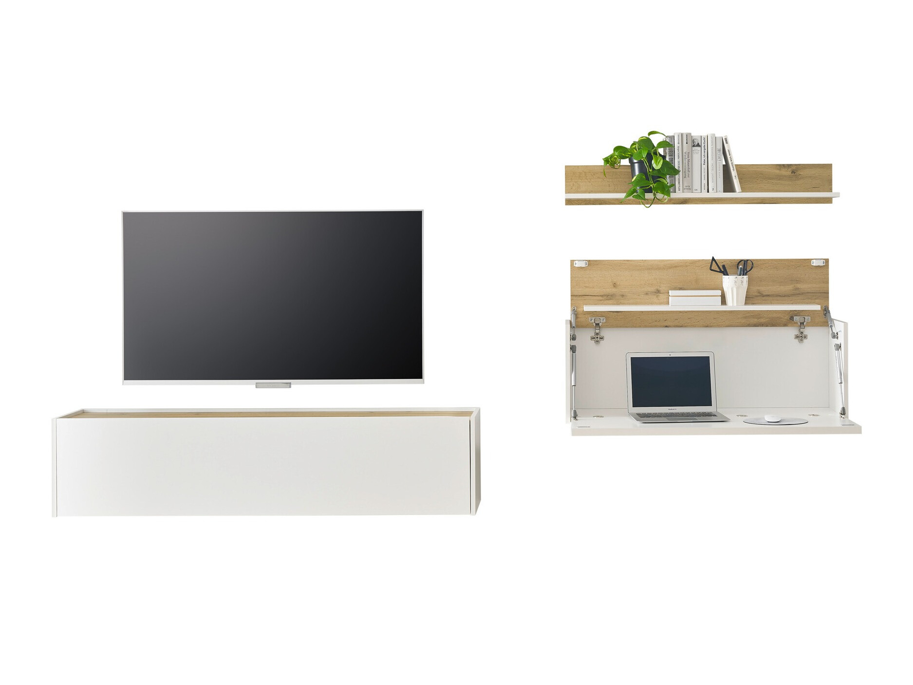 Комплект за хол Elbsori 143 (Бял + Дъб уотан)