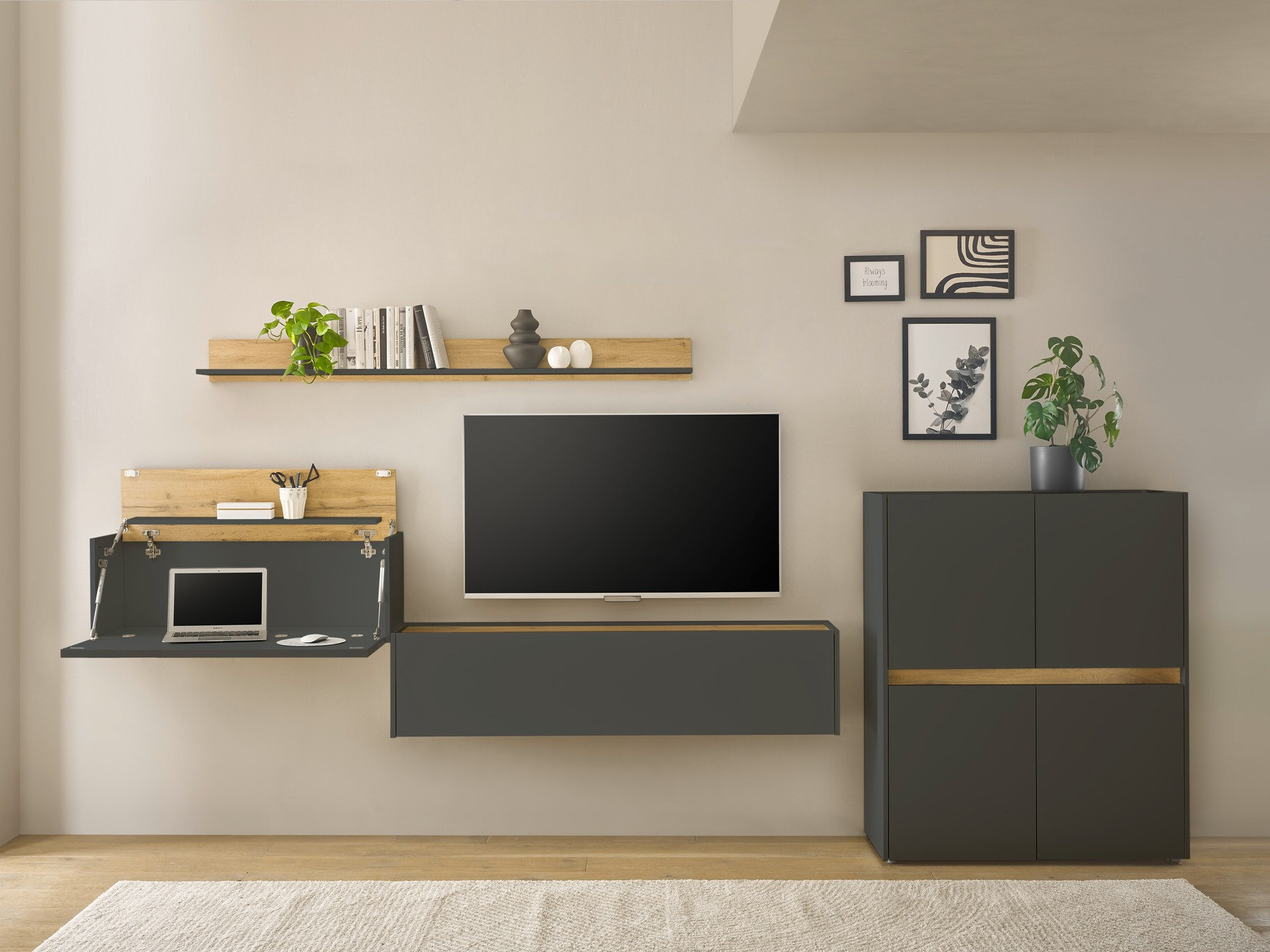 Комплект за хол Elbsori 144 (Антрацит + Дъб уотан)