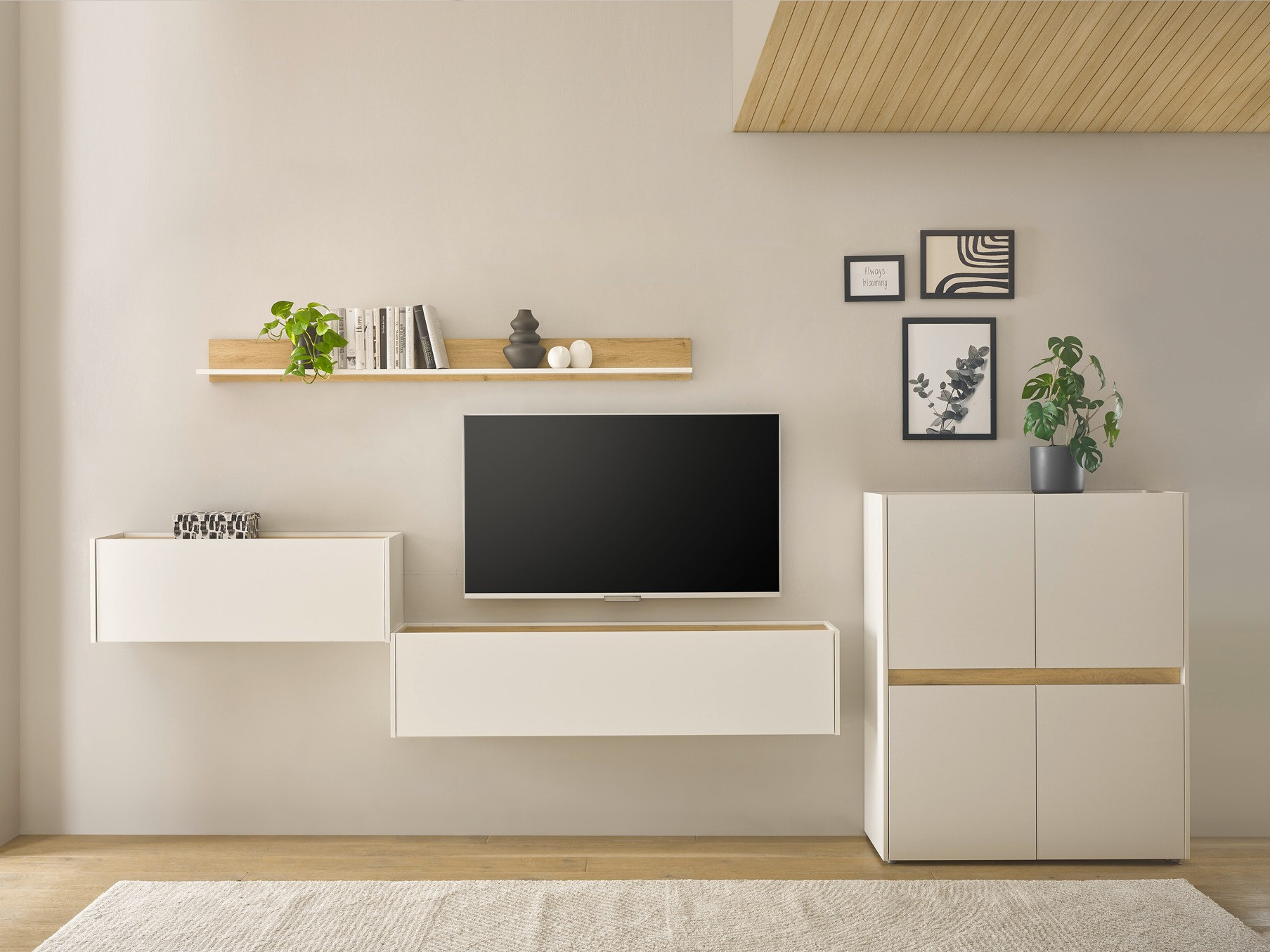 Комплект за хол Elbsori 144 (Бял + Дъб уотан)