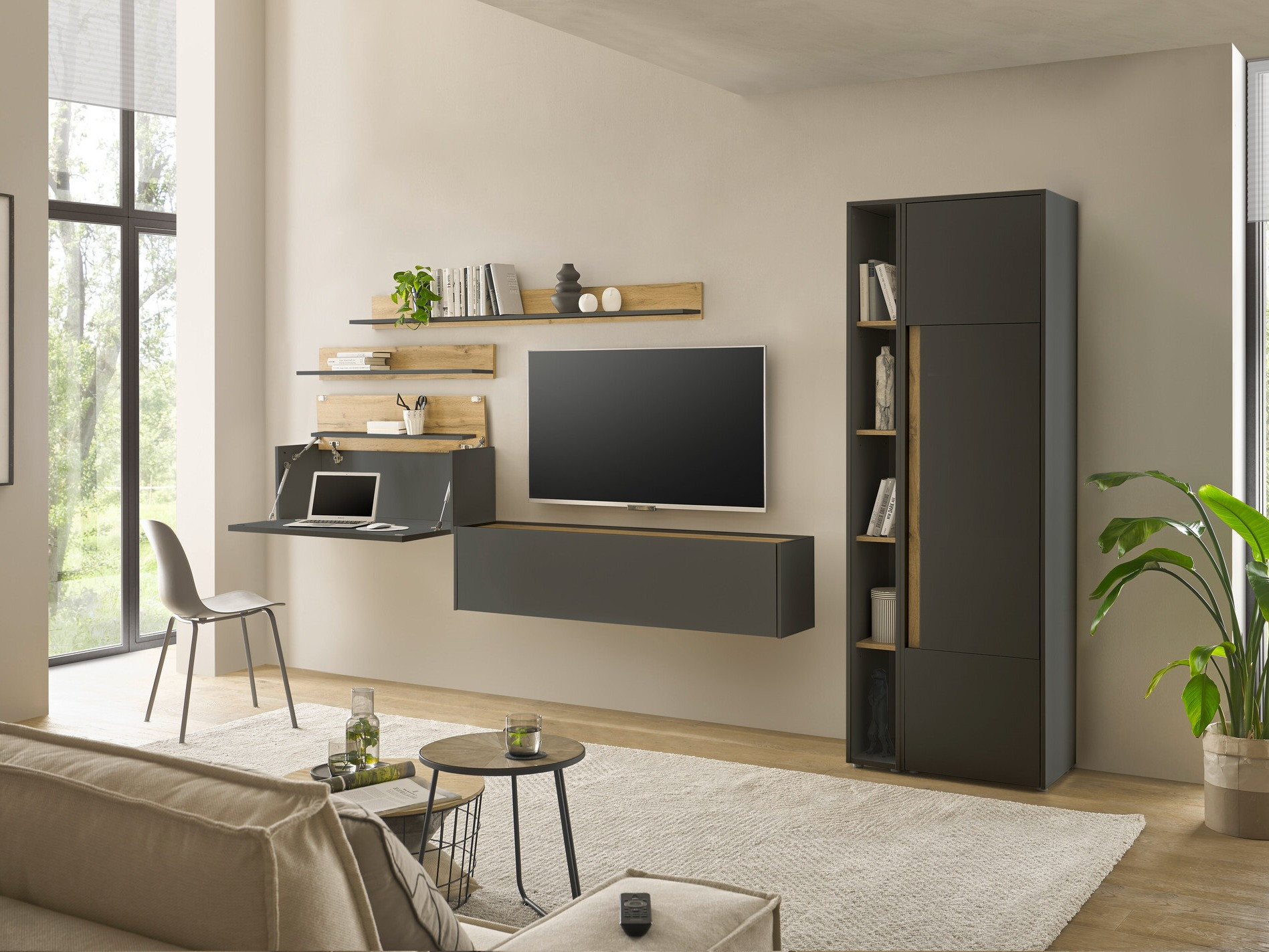 Комплект за хол Elbsori 145 (Антрацит + Дъб уотан)