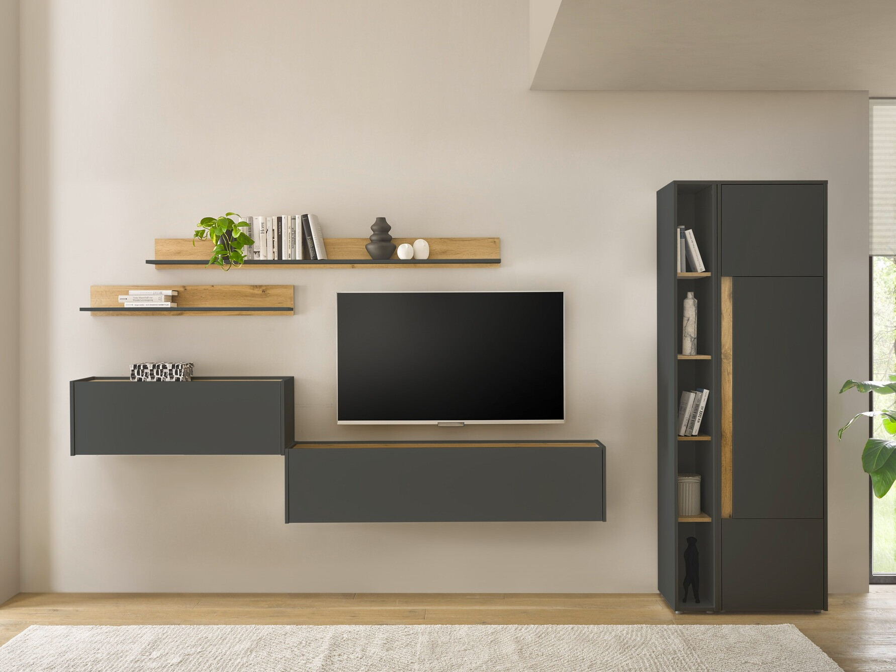 Комплект за хол Elbsori 145 (Антрацит + Дъб уотан)