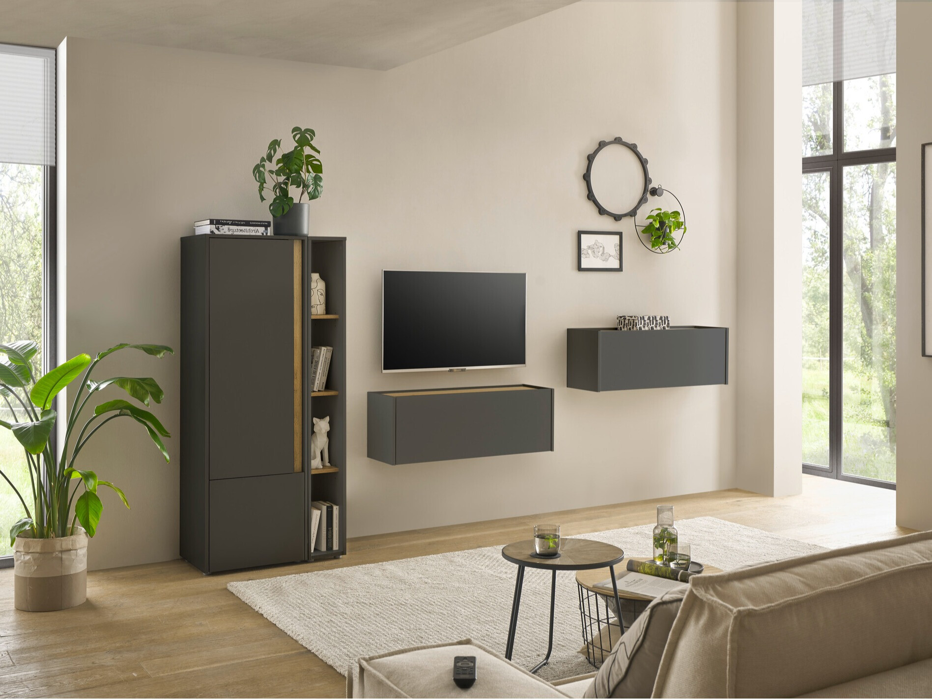 Комплект за хол Elbsori 146 (Антрацит + Дъб уотан)