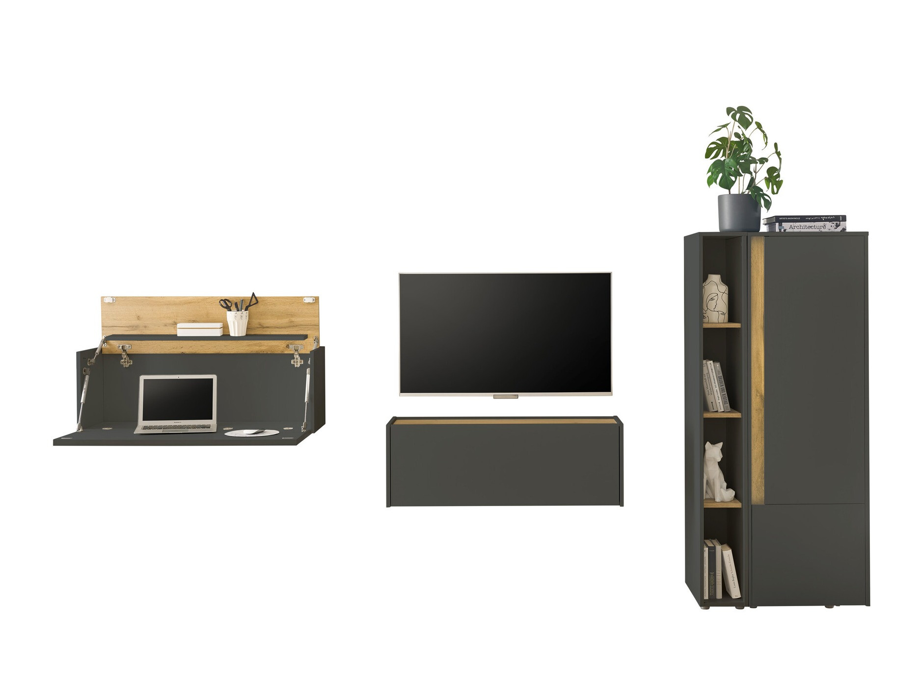 Комплект за хол Elbsori 146 (Антрацит + Дъб уотан)