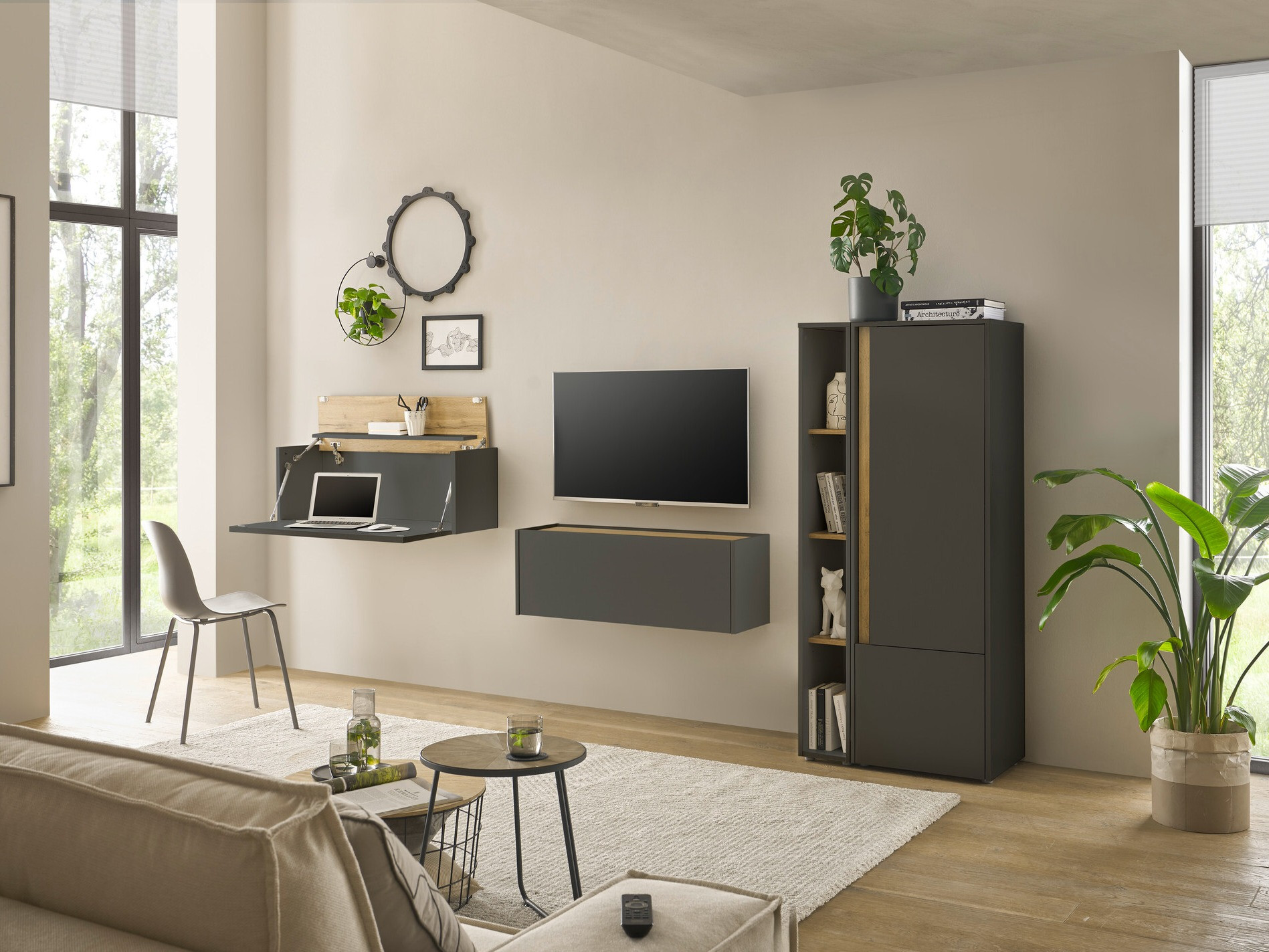 Комплект за хол Elbsori 146 (Антрацит + Дъб уотан)