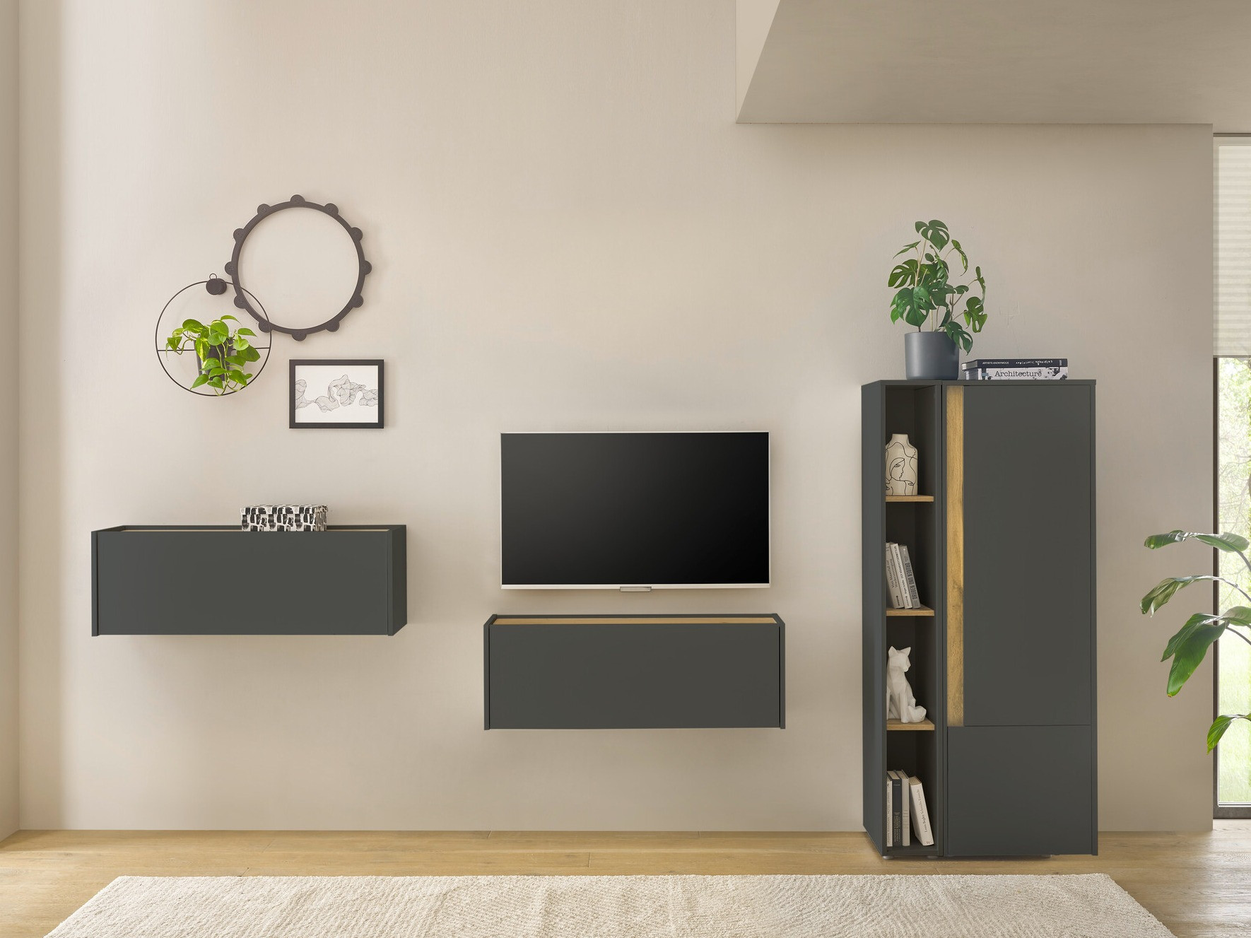 Комплект за хол Elbsori 146 (Антрацит + Дъб уотан)