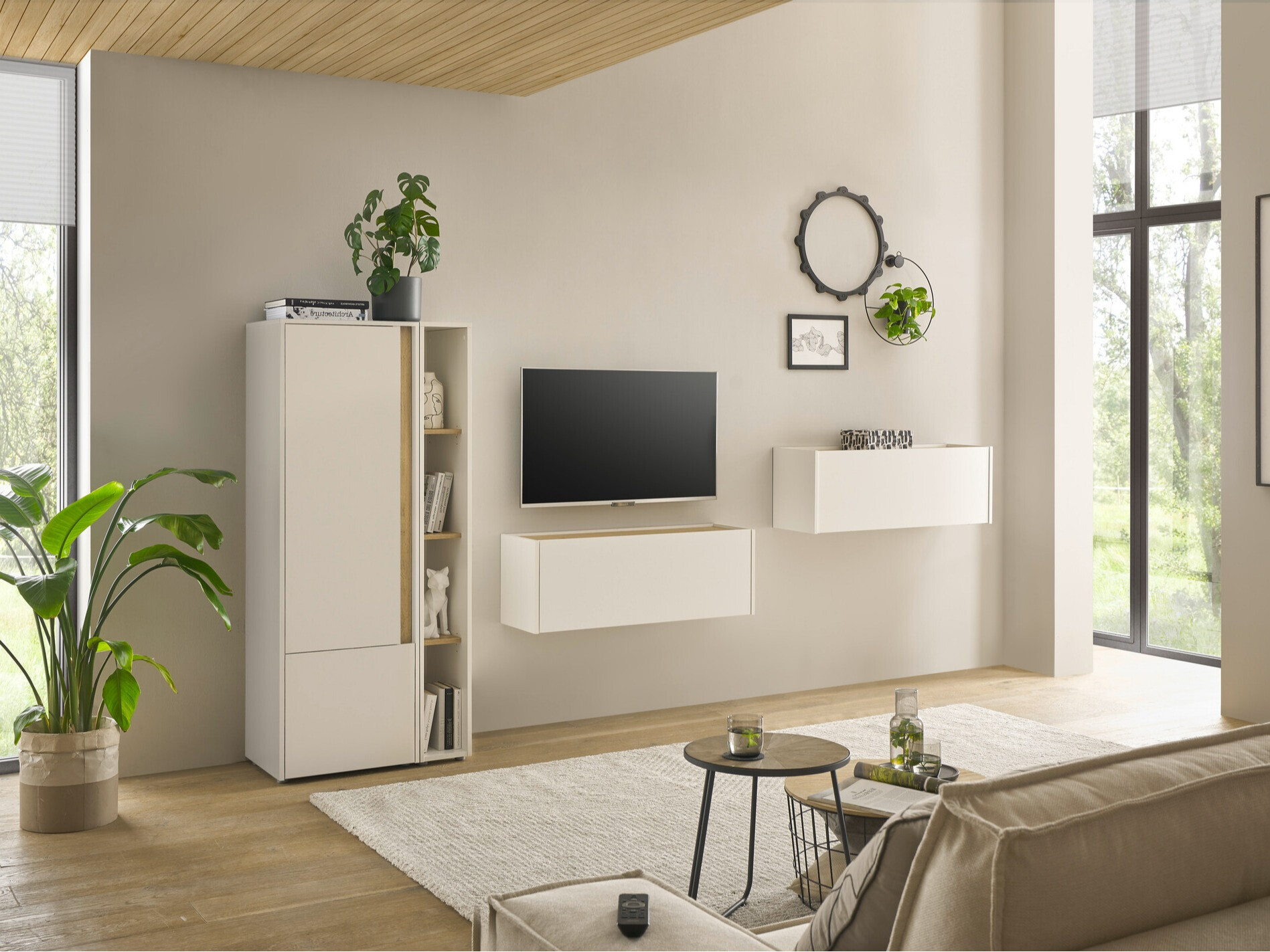 Комплект за хол Elbsori 146 (Бял + Дъб уотан)