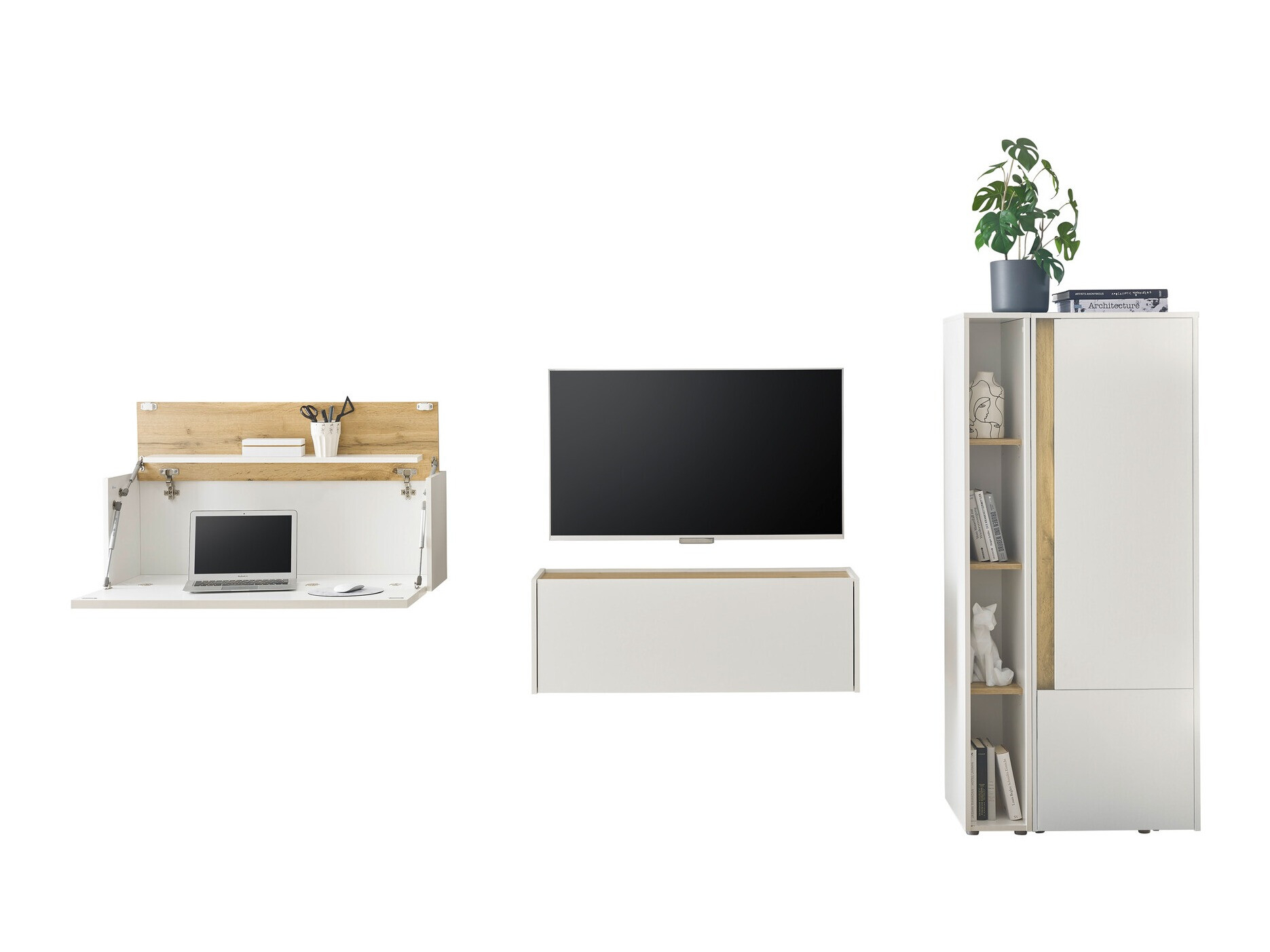 Комплект за хол Elbsori 146 (Бял + Дъб уотан)