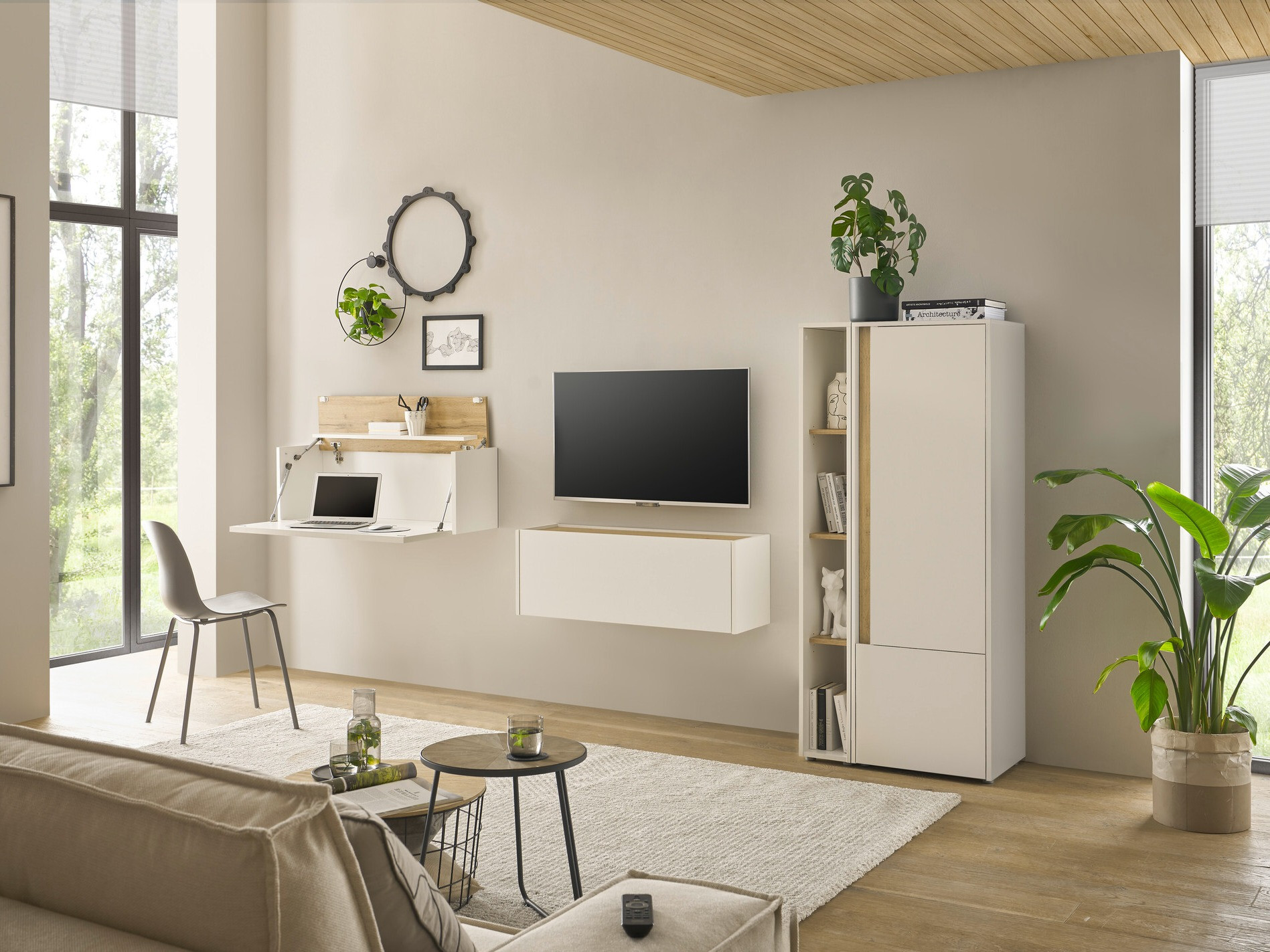 Комплект за хол Elbsori 146 (Бял + Дъб уотан)