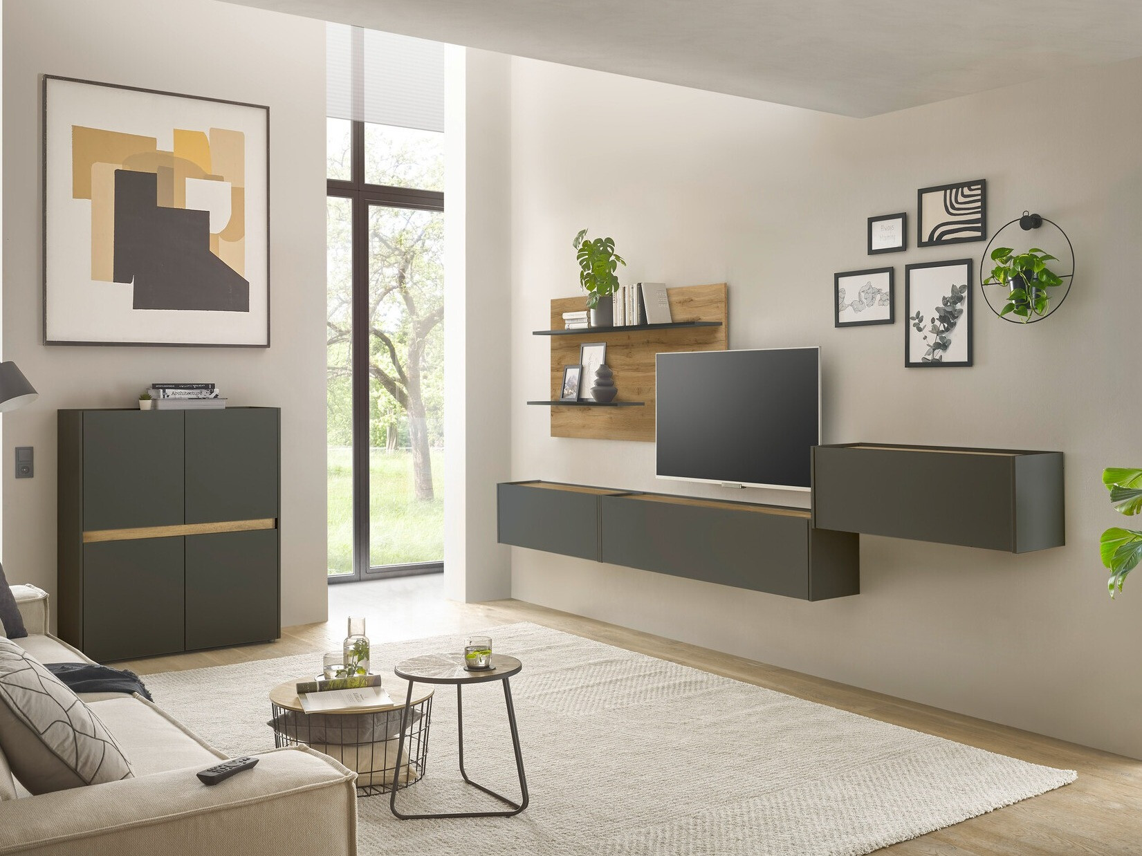 Комплект за хол Elbsori 147 (Антрацит + Дъб уотан)