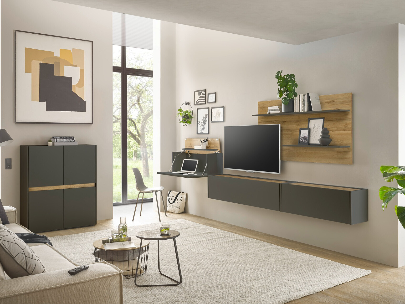 Комплект за хол Elbsori 147 (Антрацит + Дъб уотан)