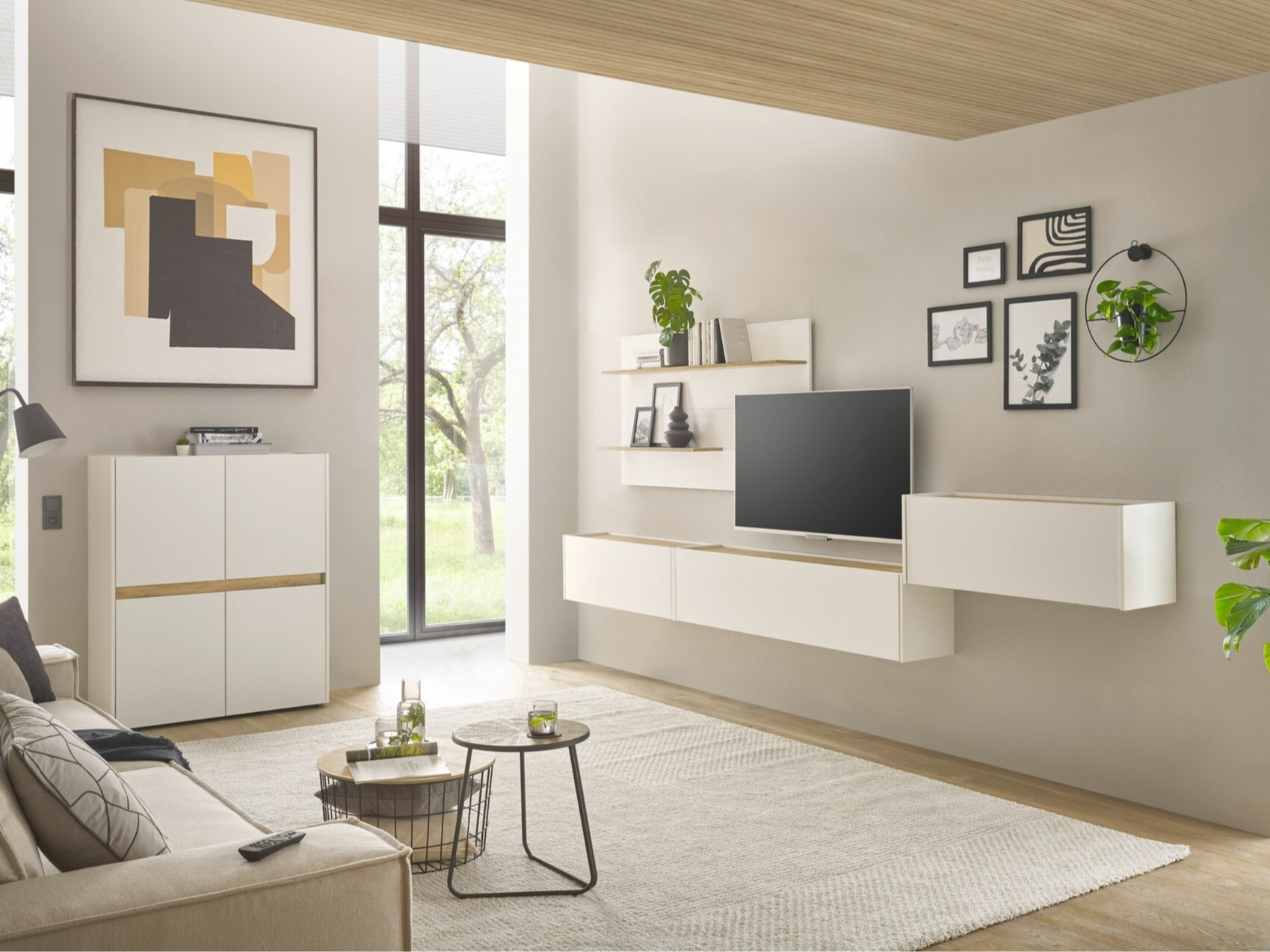 Комплект за хол Elbsori 147 (Бял + Дъб уотан)