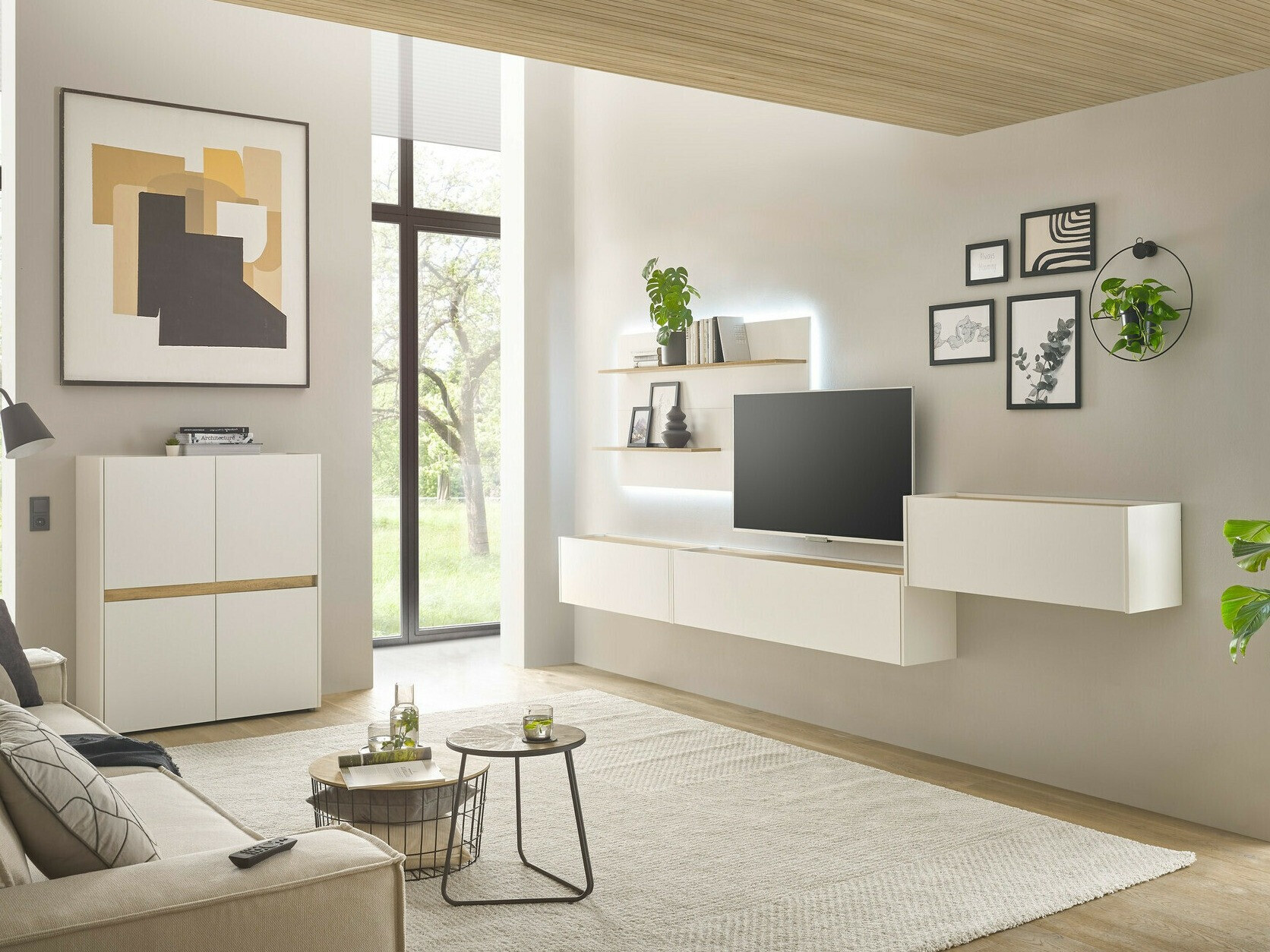 Комплект за хол Elbsori 147 (Бял + Дъб уотан)