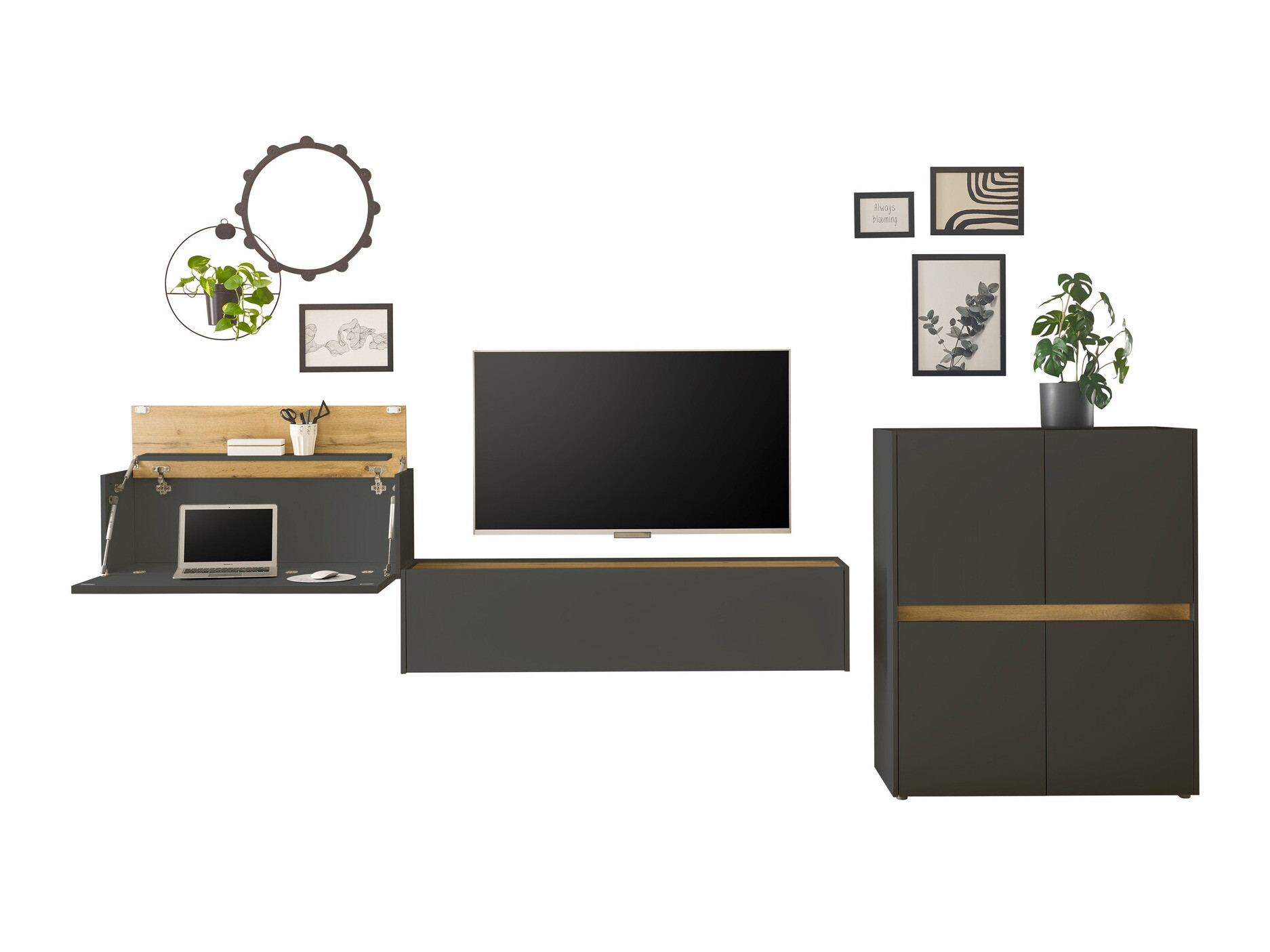 Комплект за хол Elbsori 148 (Антрацит + Дъб уотан)