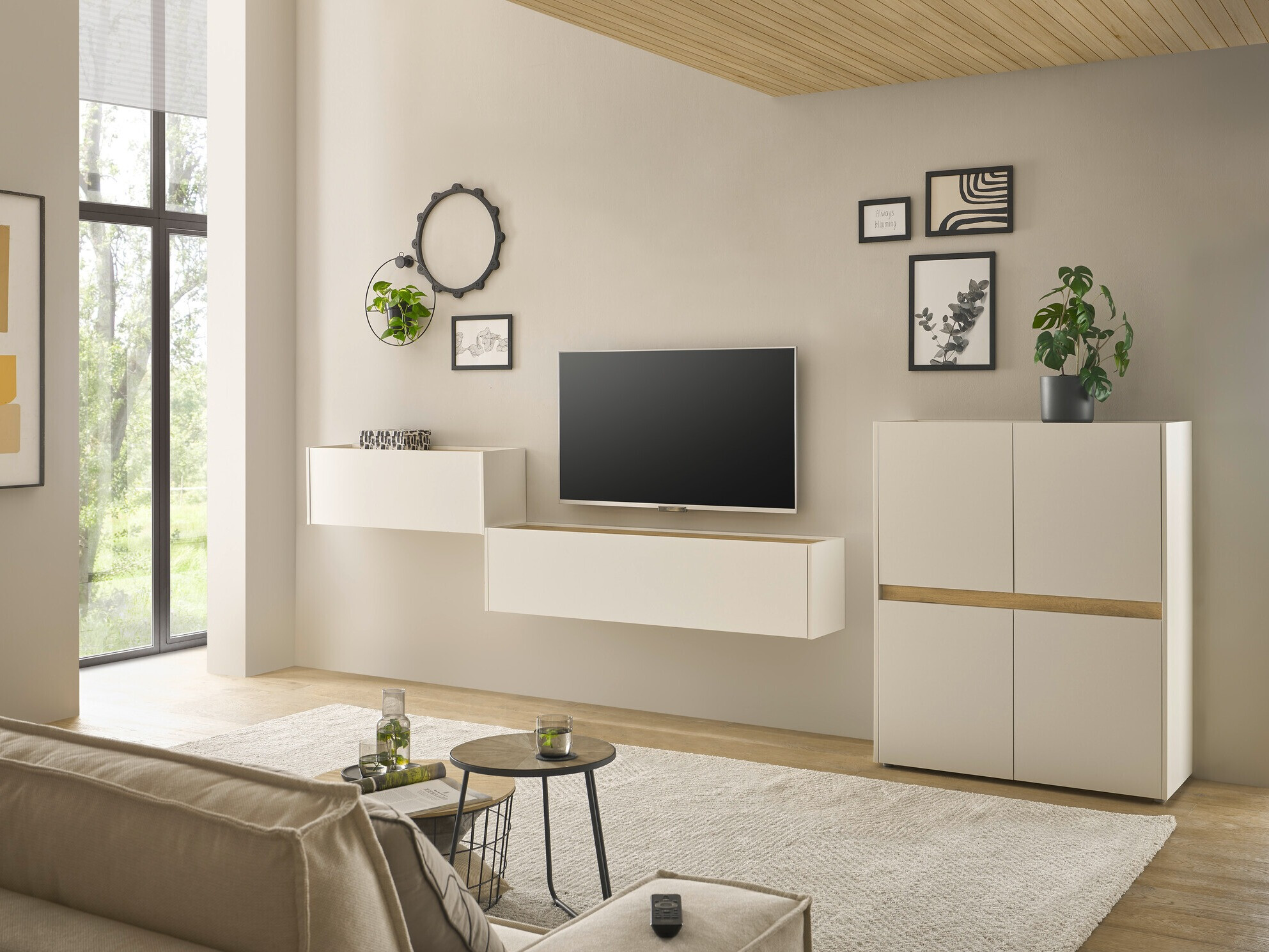 Комплект за хол Elbsori 148 (Бял + Дъб уотан)