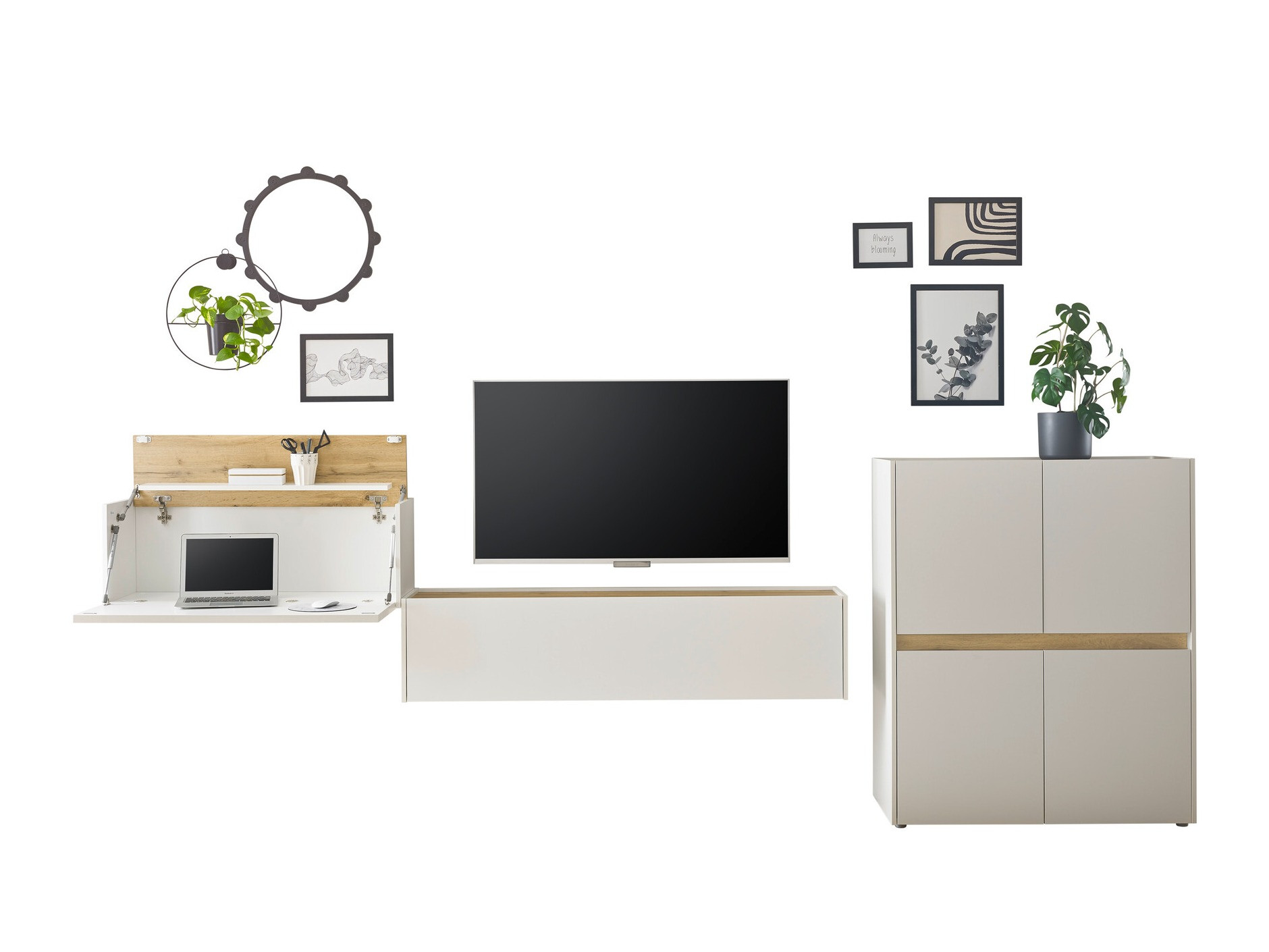 Комплект за хол Elbsori 148 (Бял + Дъб уотан)