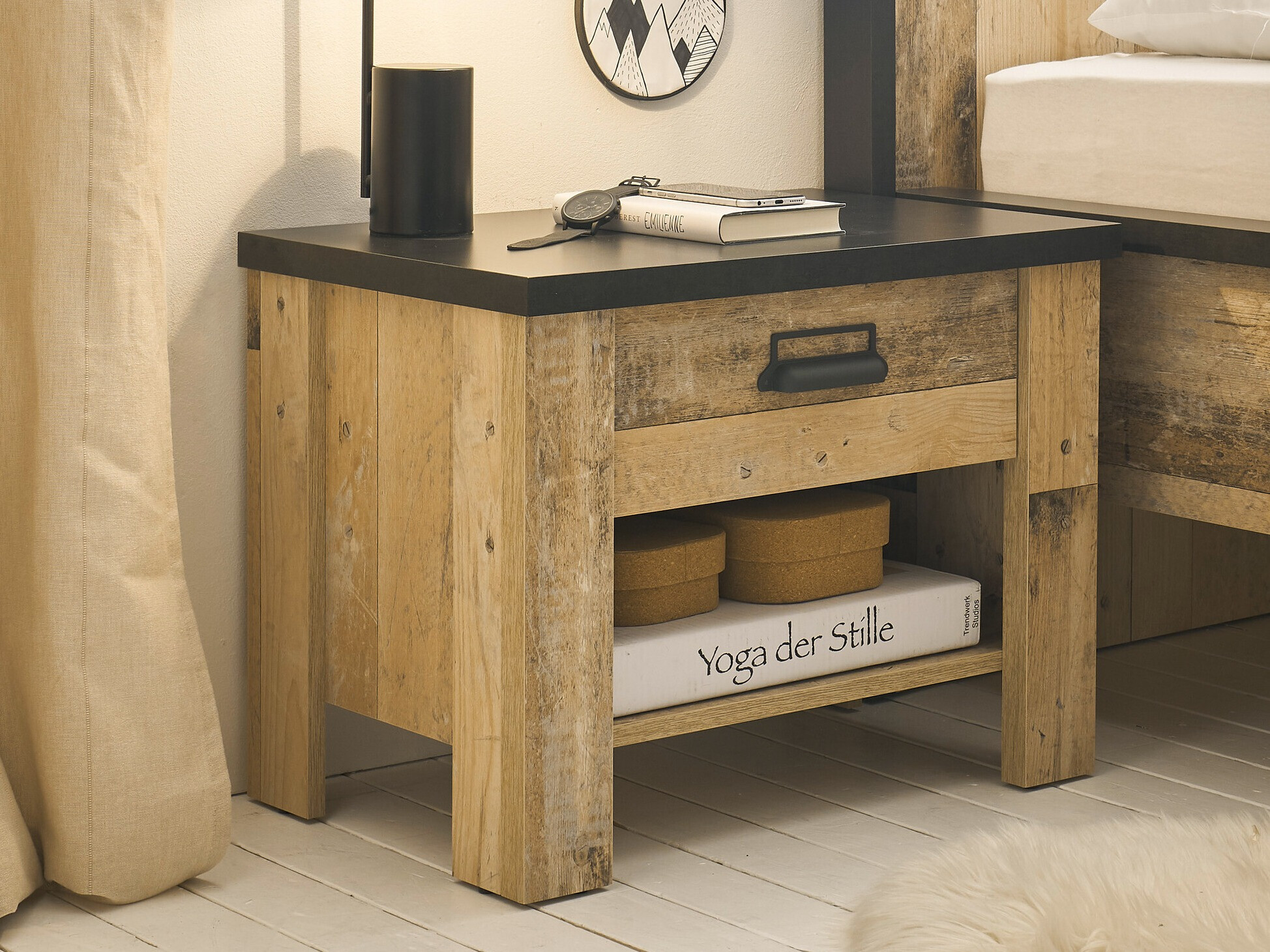 Нощно шкафче Cirtale 104 (Отлежало дърво + Антрацит)