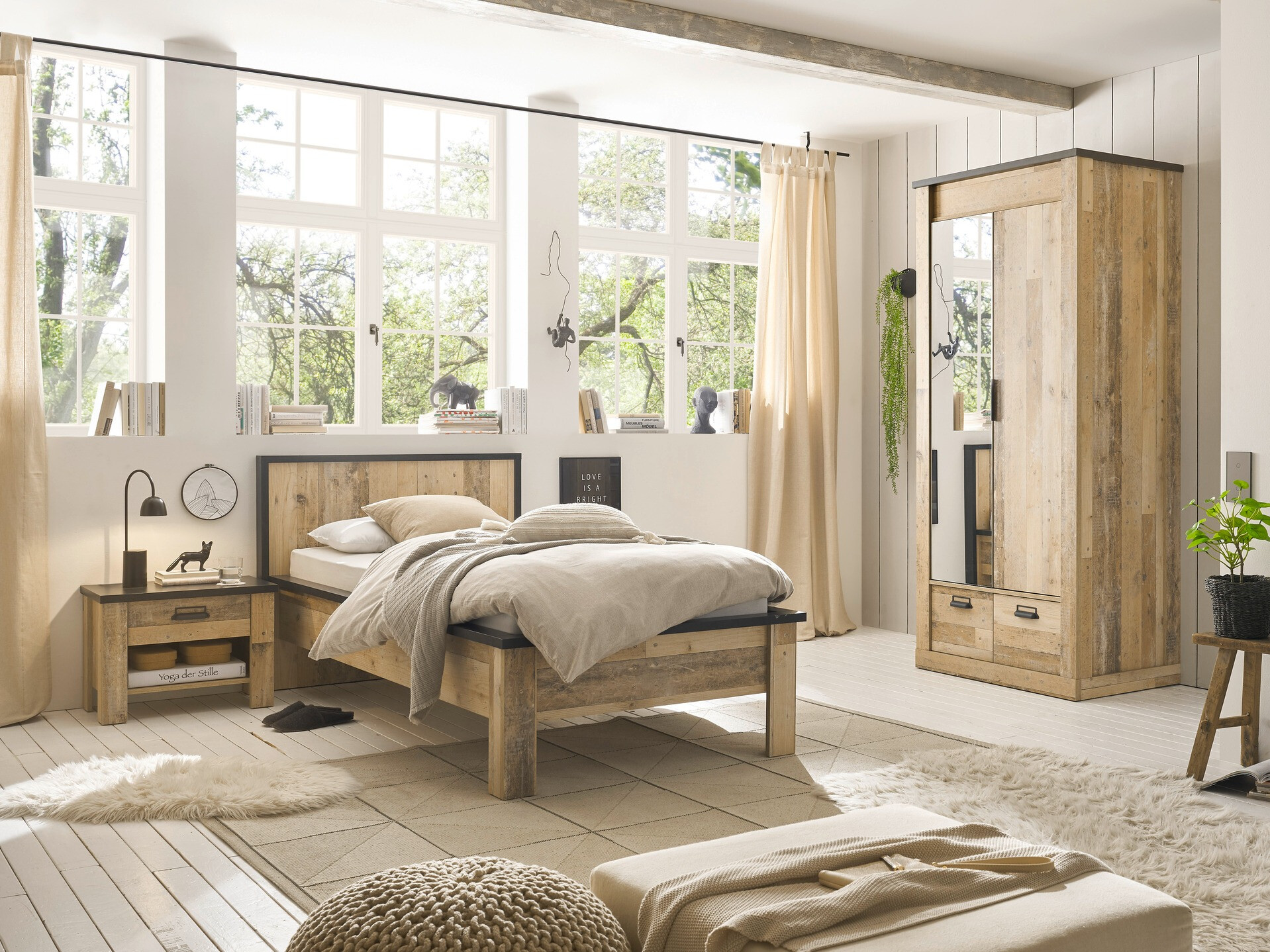 Нощно шкафче Cirtale 104 (Отлежало дърво + Антрацит)