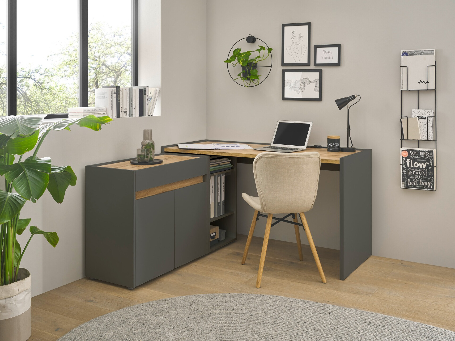 Комплект за домашен офис Elbsori 151 (Антрацит + Дъб уотан)