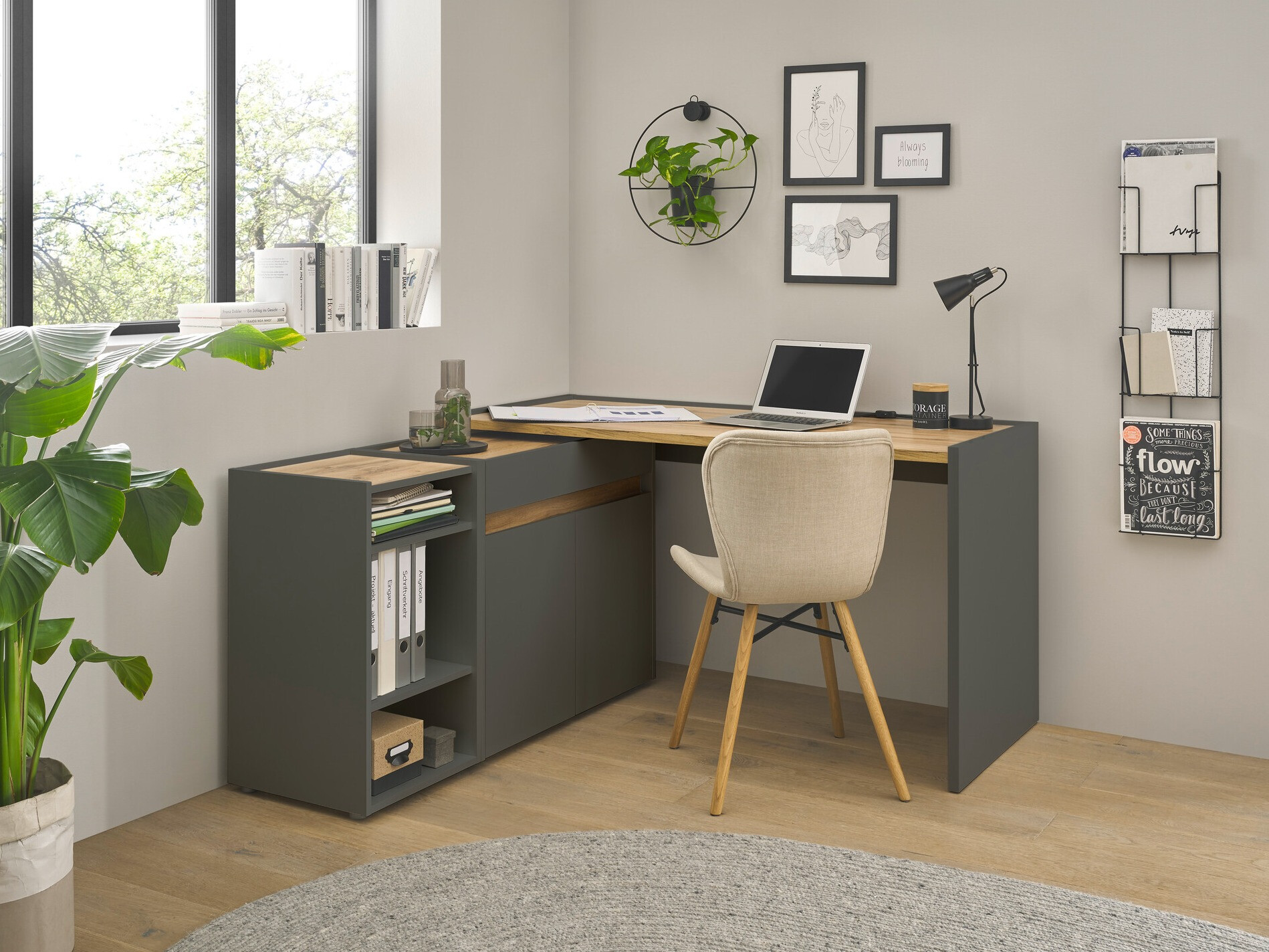 Комплект за домашен офис Elbsori 151 (Антрацит + Дъб уотан)