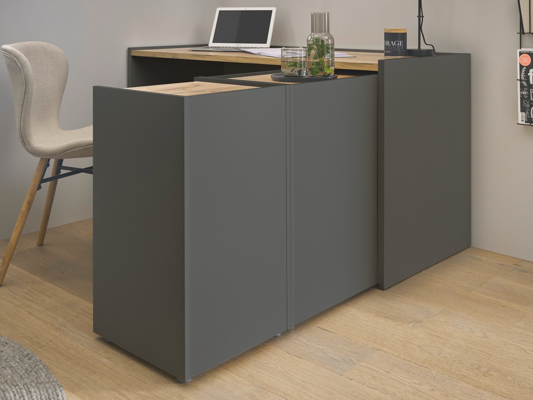 Комплект за домашен офис Elbsori 151 (Антрацит + Дъб уотан)