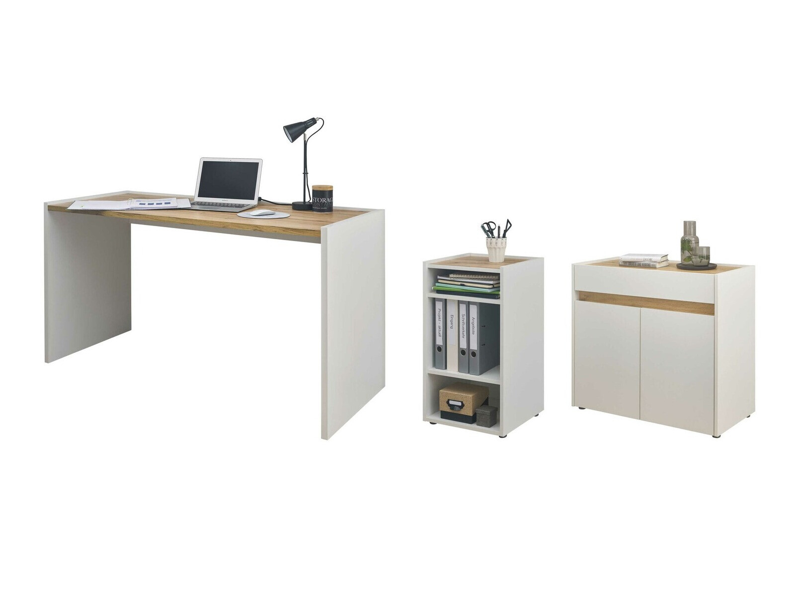 Комплект за домашен офис Elbsori 151 (Бял + Дъб уотан)