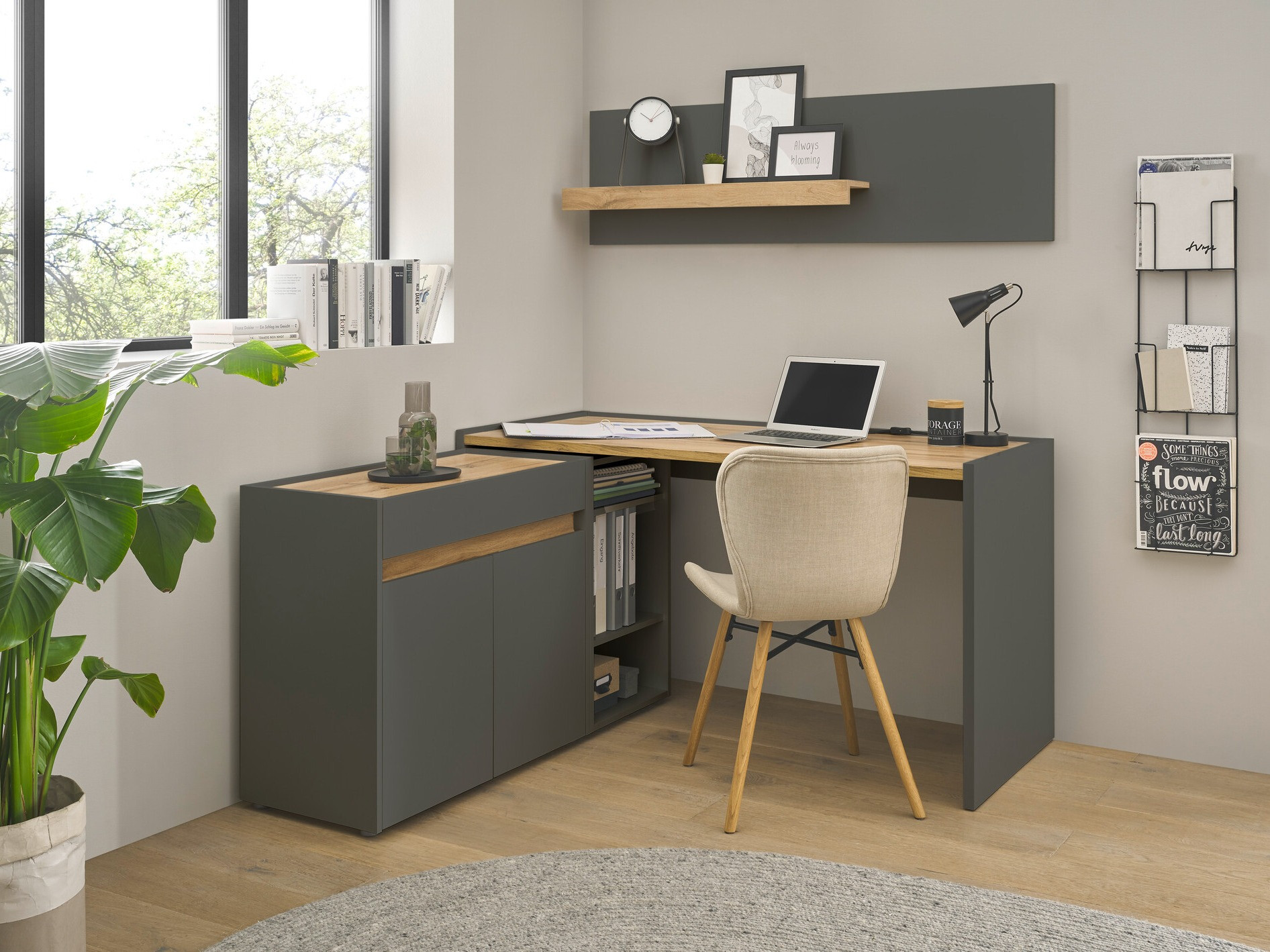 Комплект за домашен офис Elbsori 152 (Антрацит + Дъб уотан)