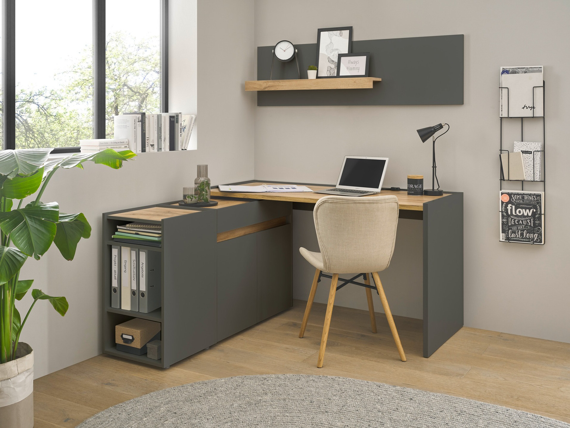 Комплект за домашен офис Elbsori 152 (Антрацит + Дъб уотан)