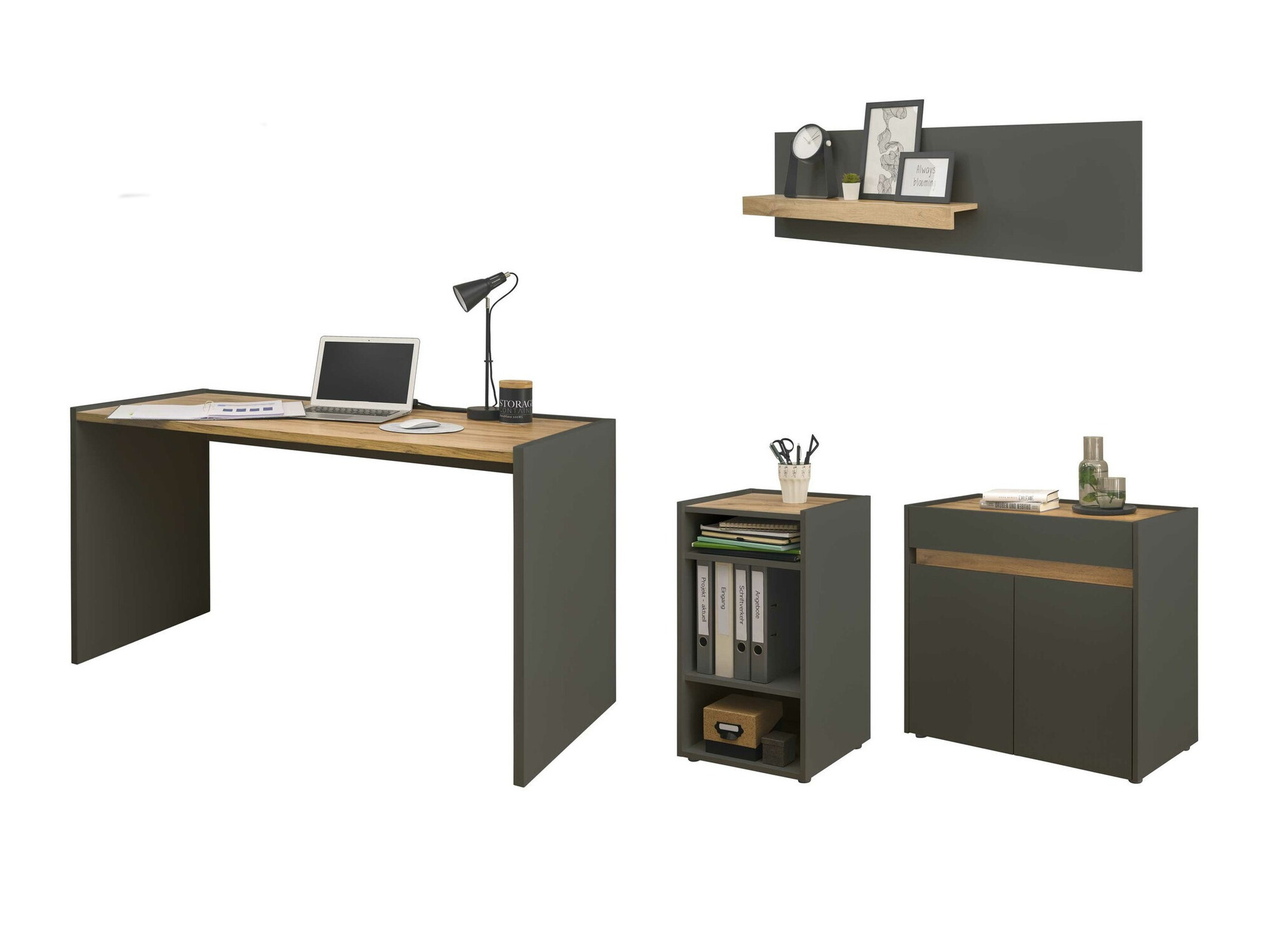 Комплект за домашен офис Elbsori 152 (Антрацит + Дъб уотан)