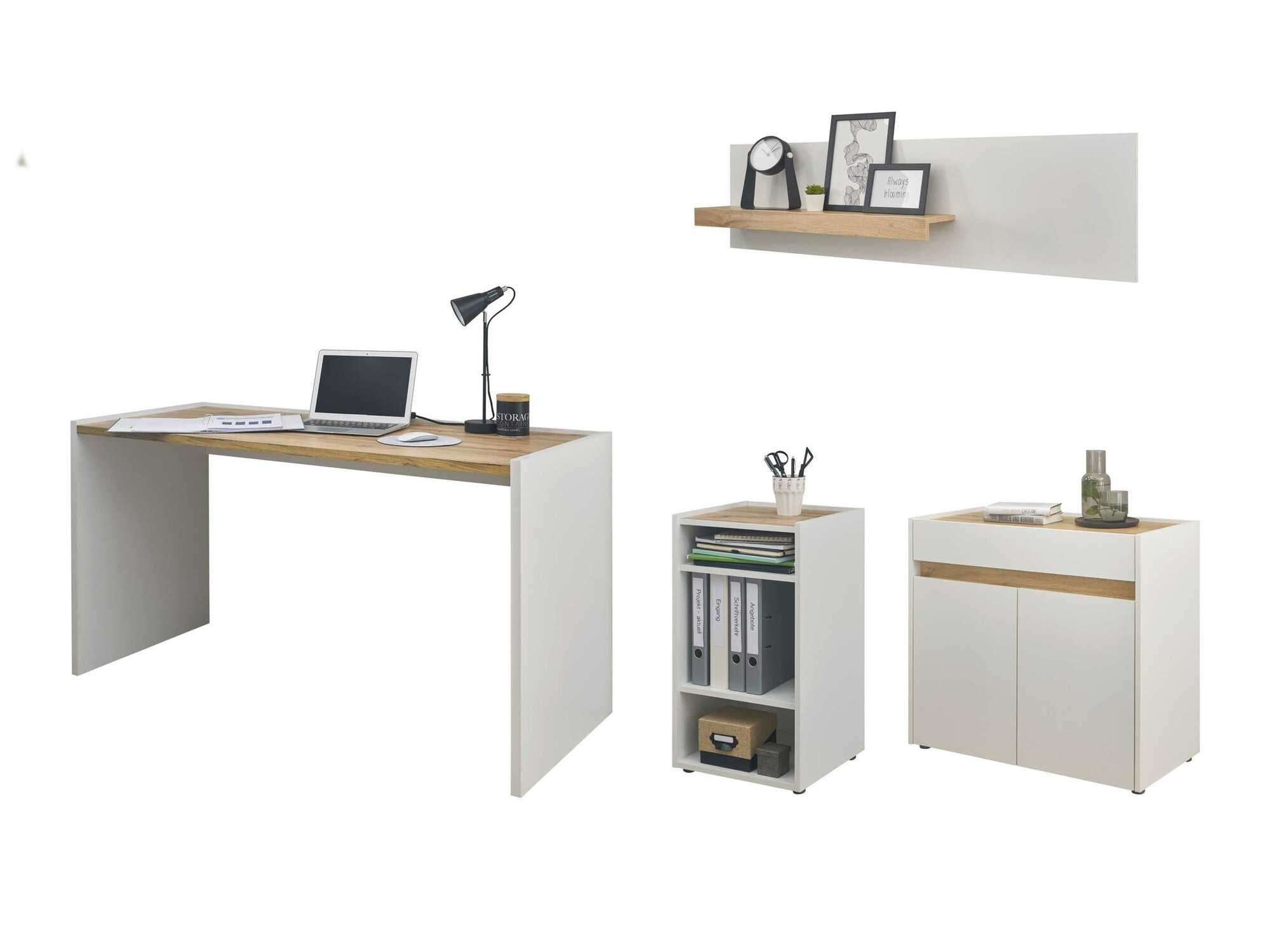 Комплект за домашен офис Elbsori 152 (Бял + Дъб уотан)