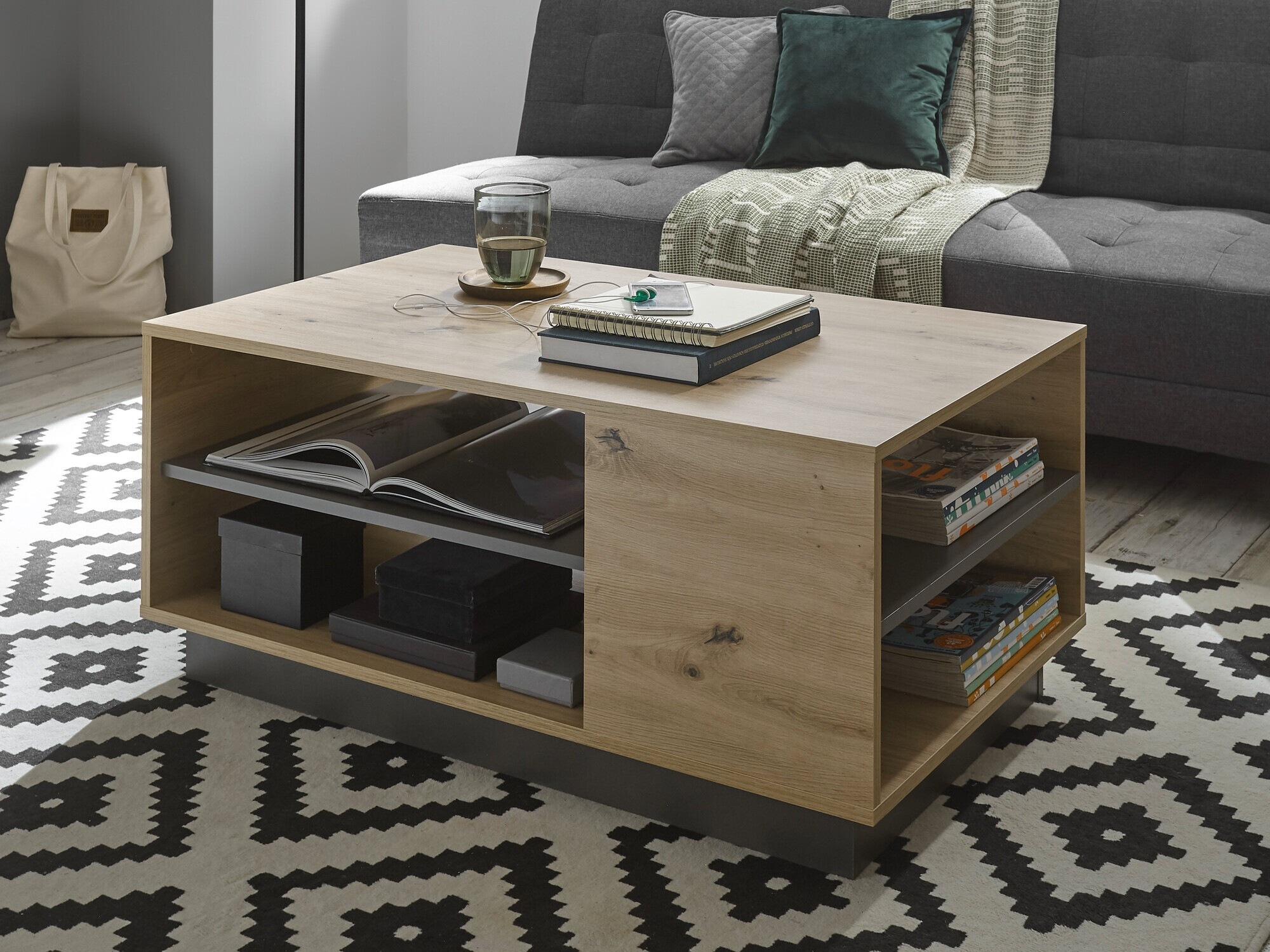 Масичка за кафе Veropho 108 (Artisan дъб + Графит)