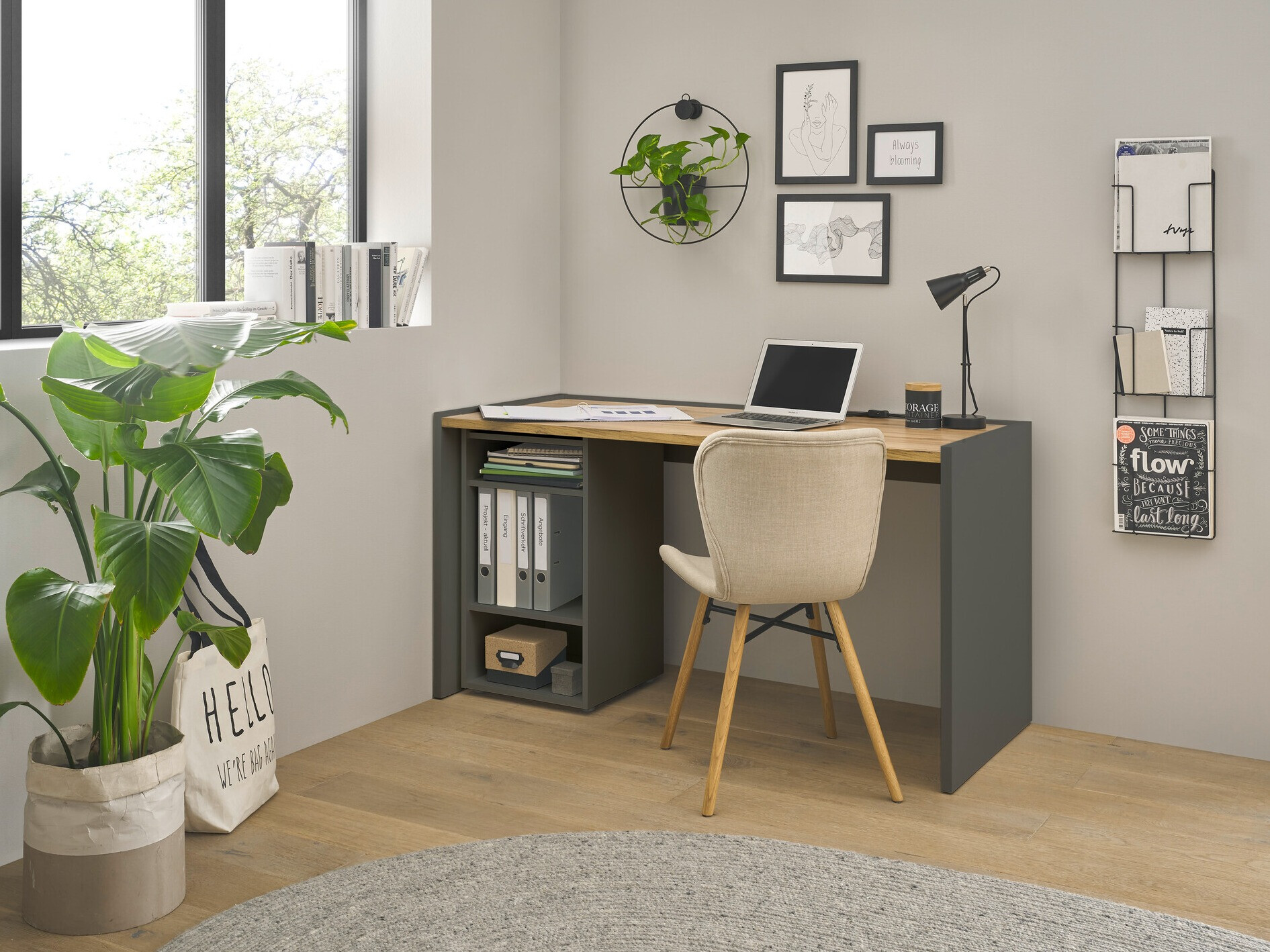 Комплект за домашен офис Elbsori 153 (Антрацит + Дъб уотан)