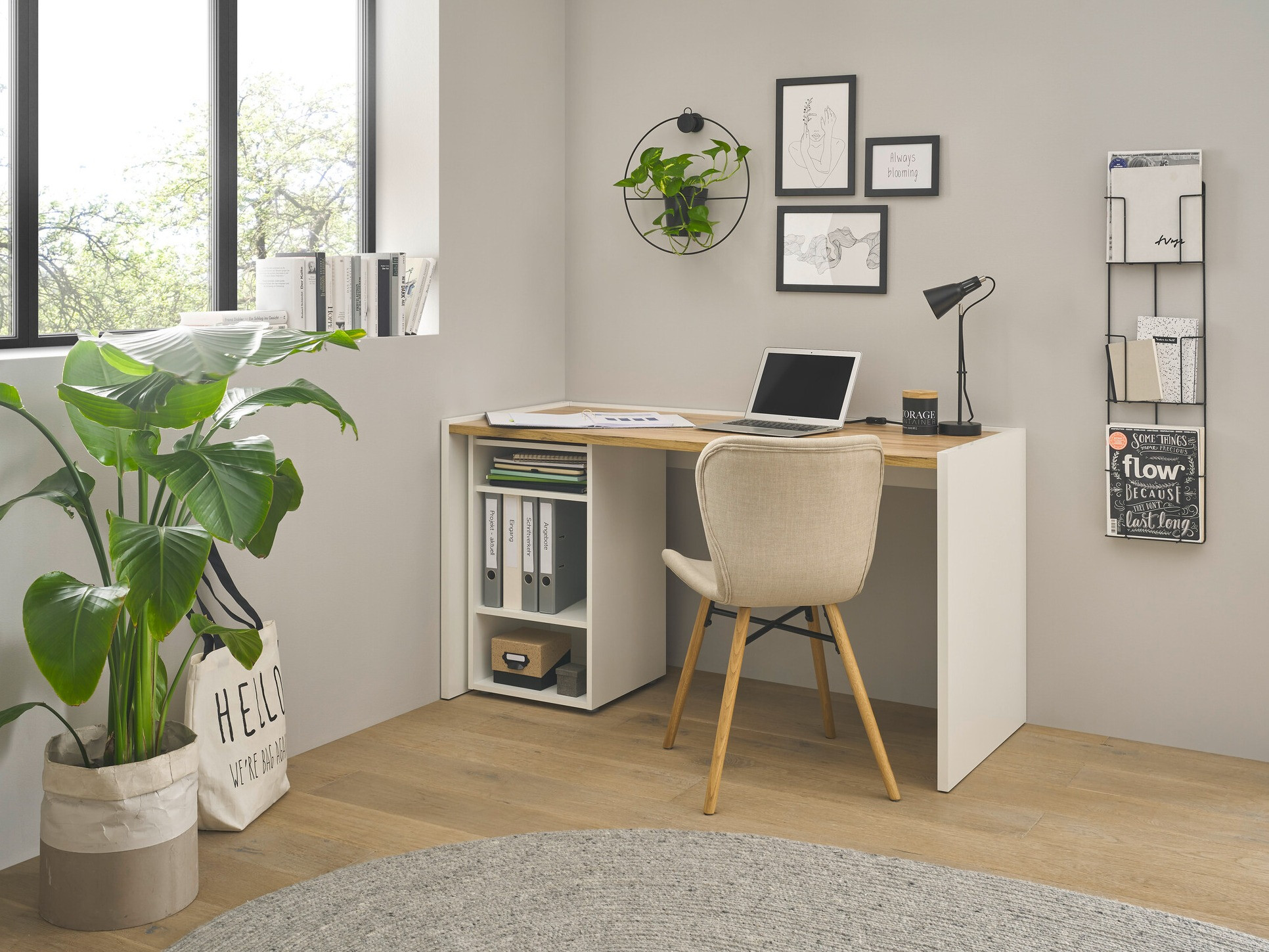 Комплект за домашен офис Elbsori 153 (Бял + Дъб уотан)